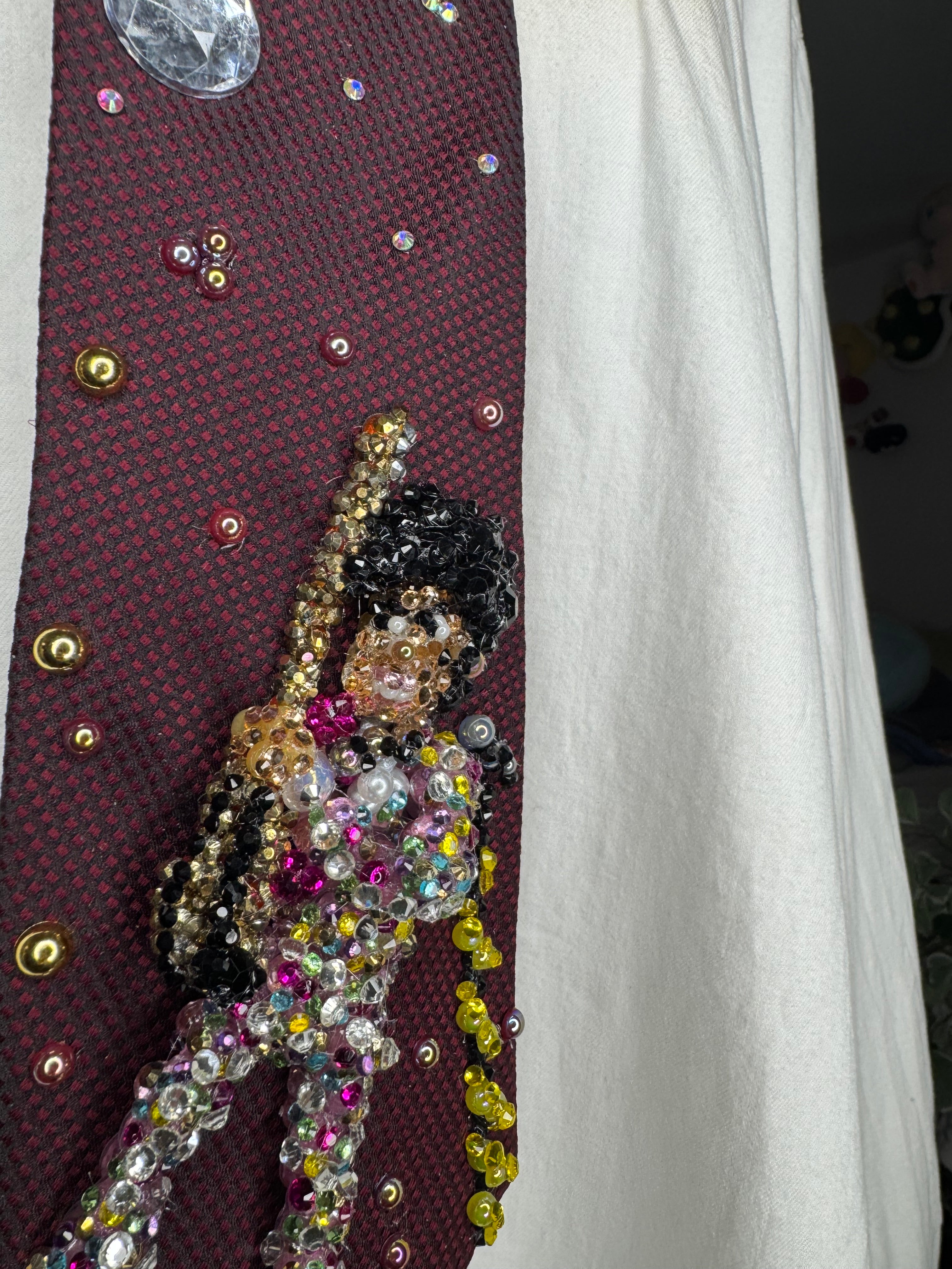 Burgundy Prince Rocking Guitar Jumping in the Air in Full Colorful Spotted Outfit Live Tie