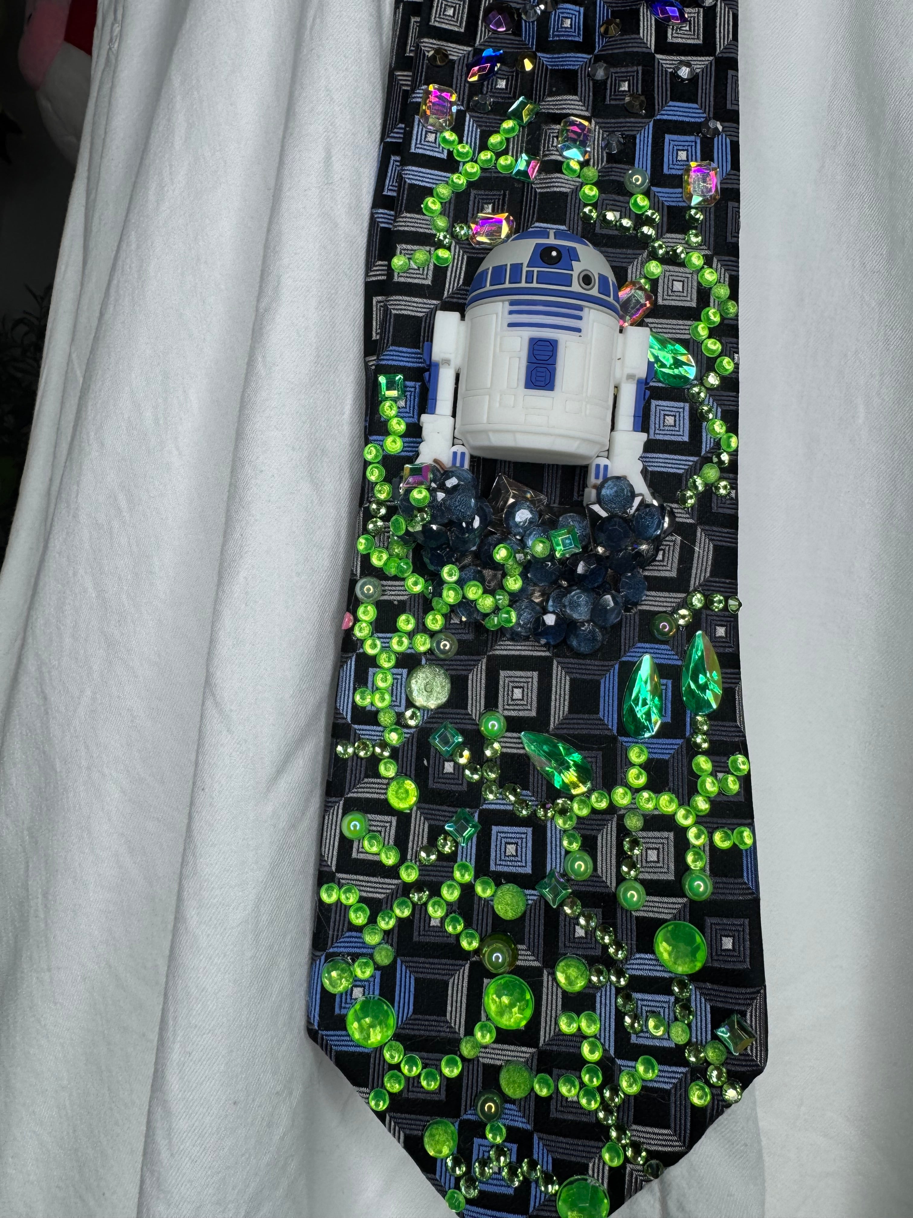 Grey and Blue R2-D2 Computer Chip Themed Star Wars Tie