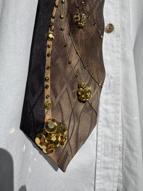 Brown and Black Golden Meteorites Crashing Through Compass Space Royalty Tie