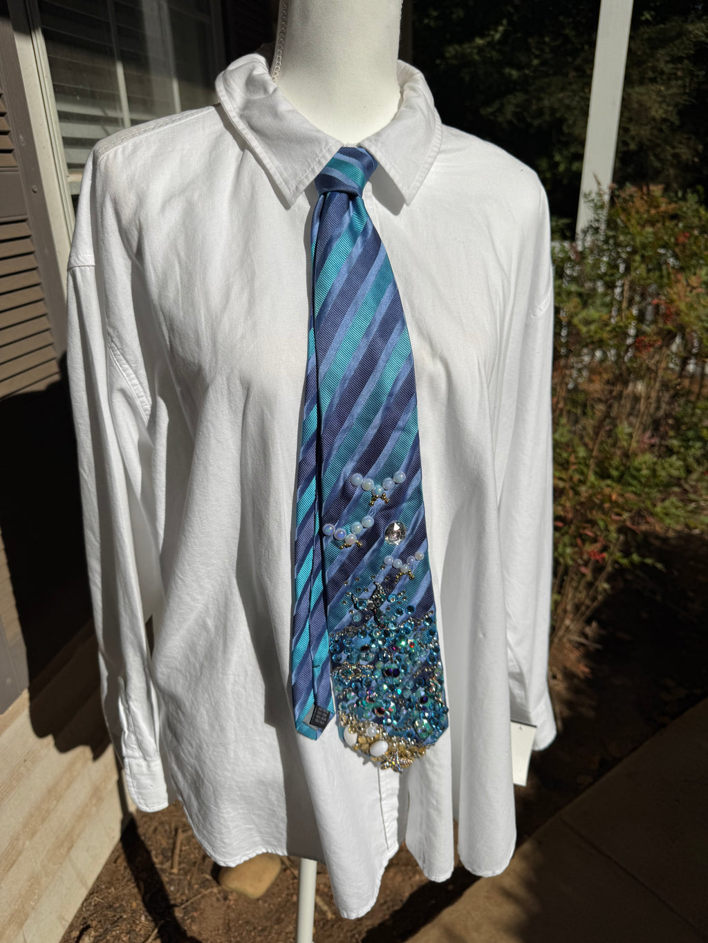 Blue Striped Beachside Ocean View Nature Royalty Tie
