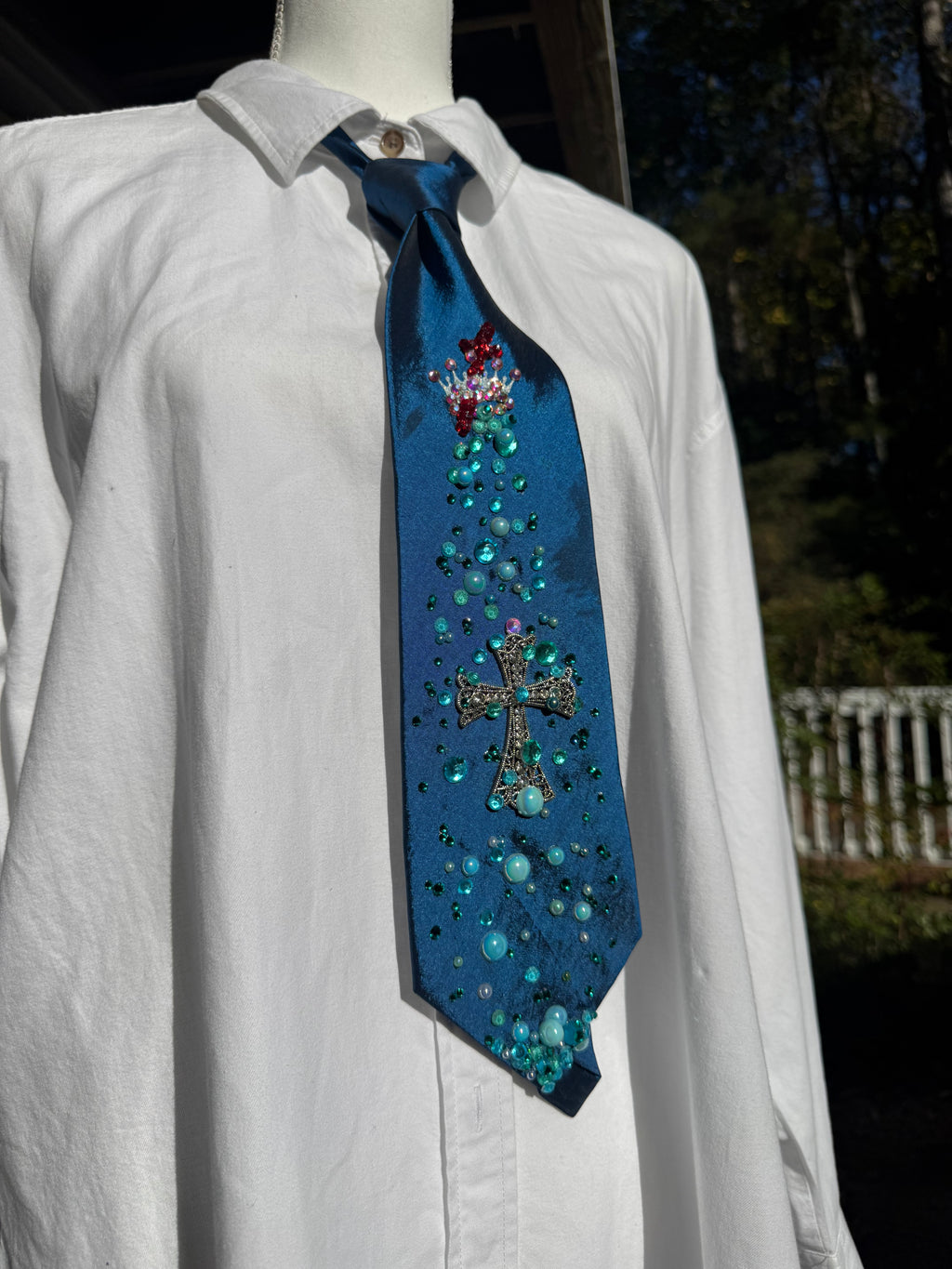 Royal Blue Raining Red Crown Over Cross Royalty Church Tie