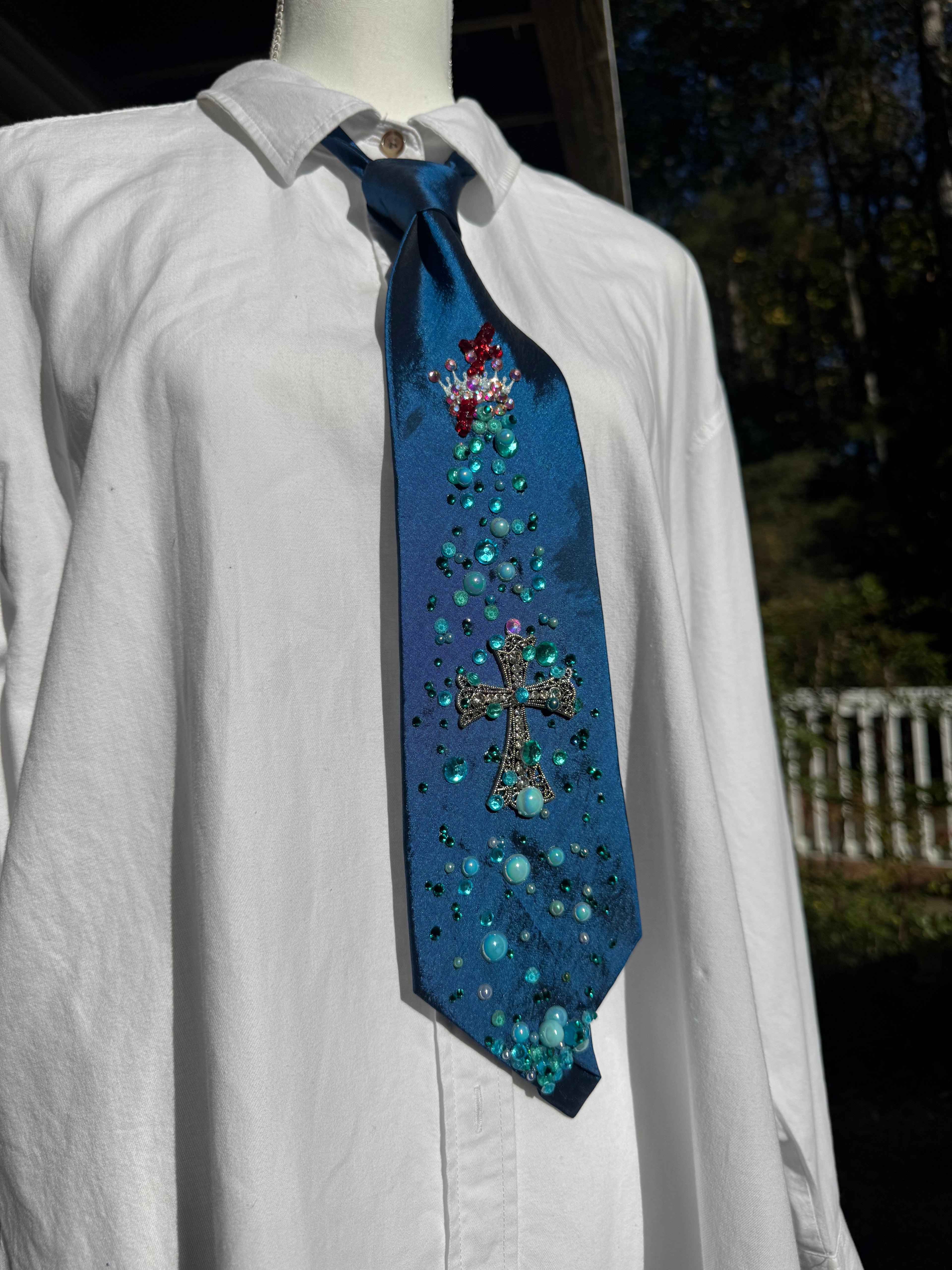 Royal Blue Raining Red Crown Over Cross Royalty Church Tie