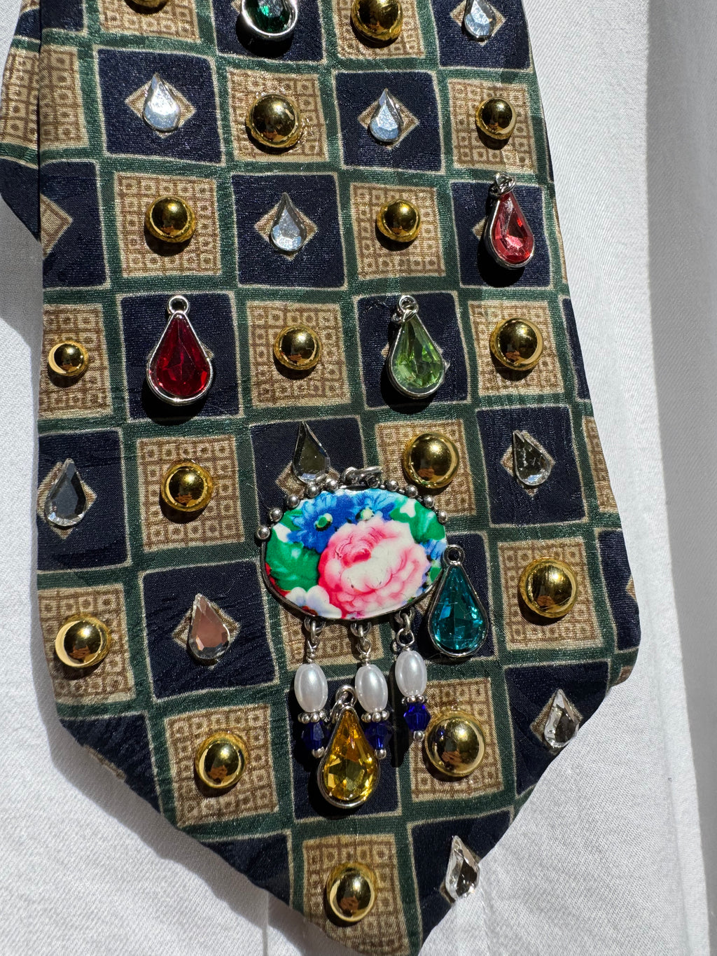Navy Blue and Gold Colorful Raindrops Treasure Box Royalty Tie