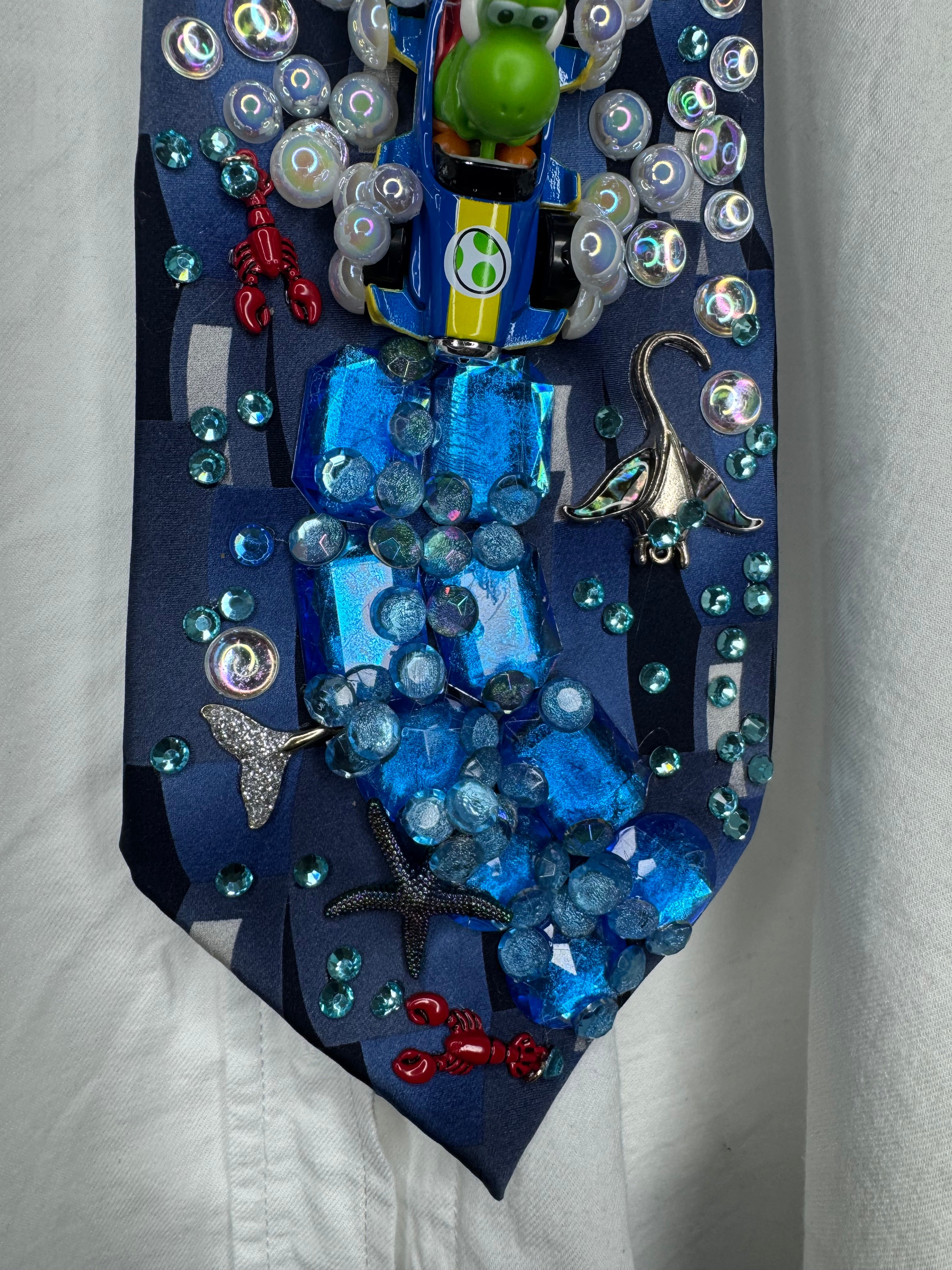 Navy Blue Yoshi Dodging Red Shell On Sailor Islands 200cc Mario Kart Tie