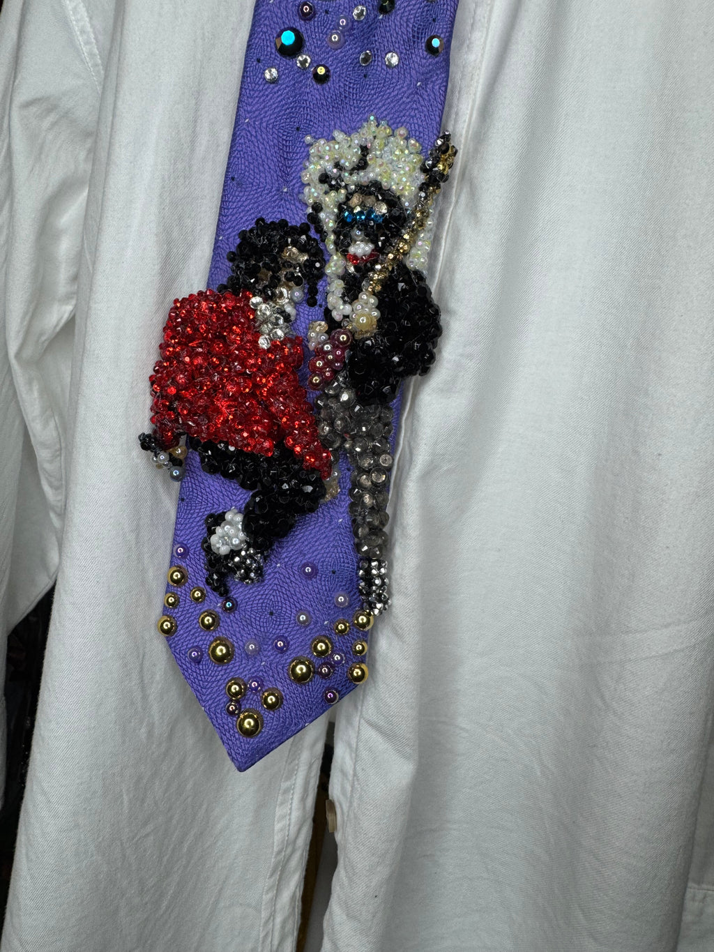 Electric Purple Michael Jackson Hanging Onto Jennifer Batten’s Leg During Eddie Van Halen Guitar Solo For Beat It HIStory Tour 1987 Tie