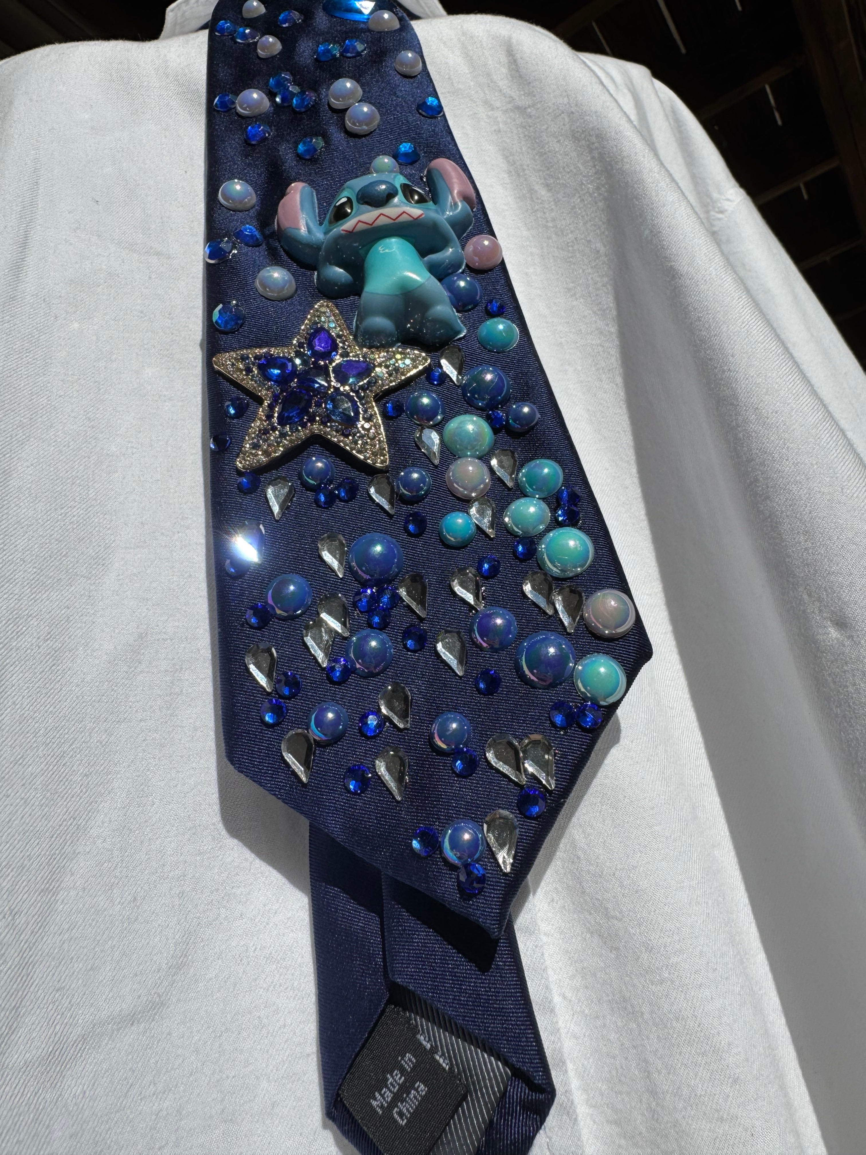 Navy Blue Stitch on Shooting Star Space Royalty Tie