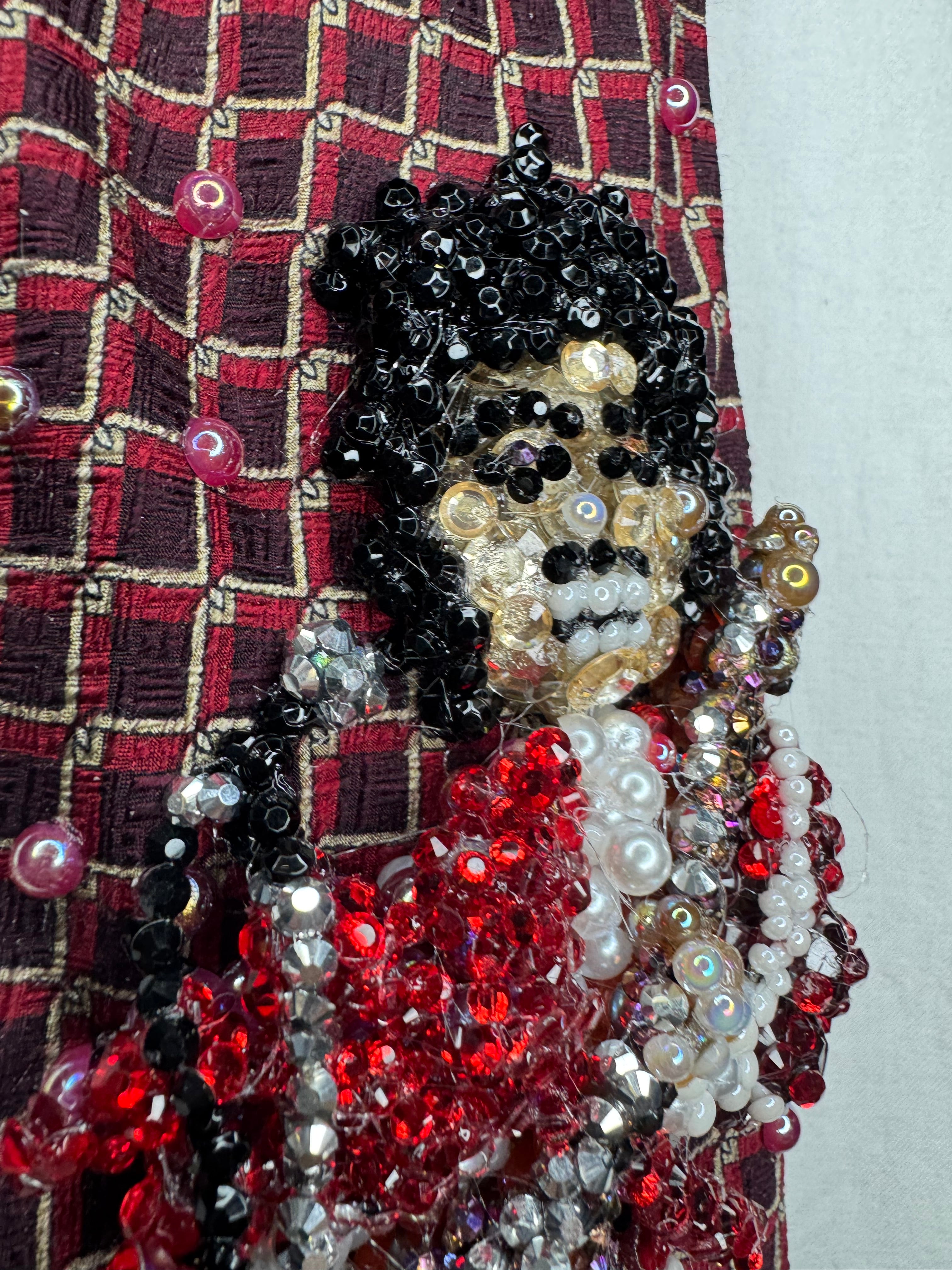 Red Prince Rocking Out in Red Outfit with Red Fuzzy Scarf on Brown Guitar Live Tie