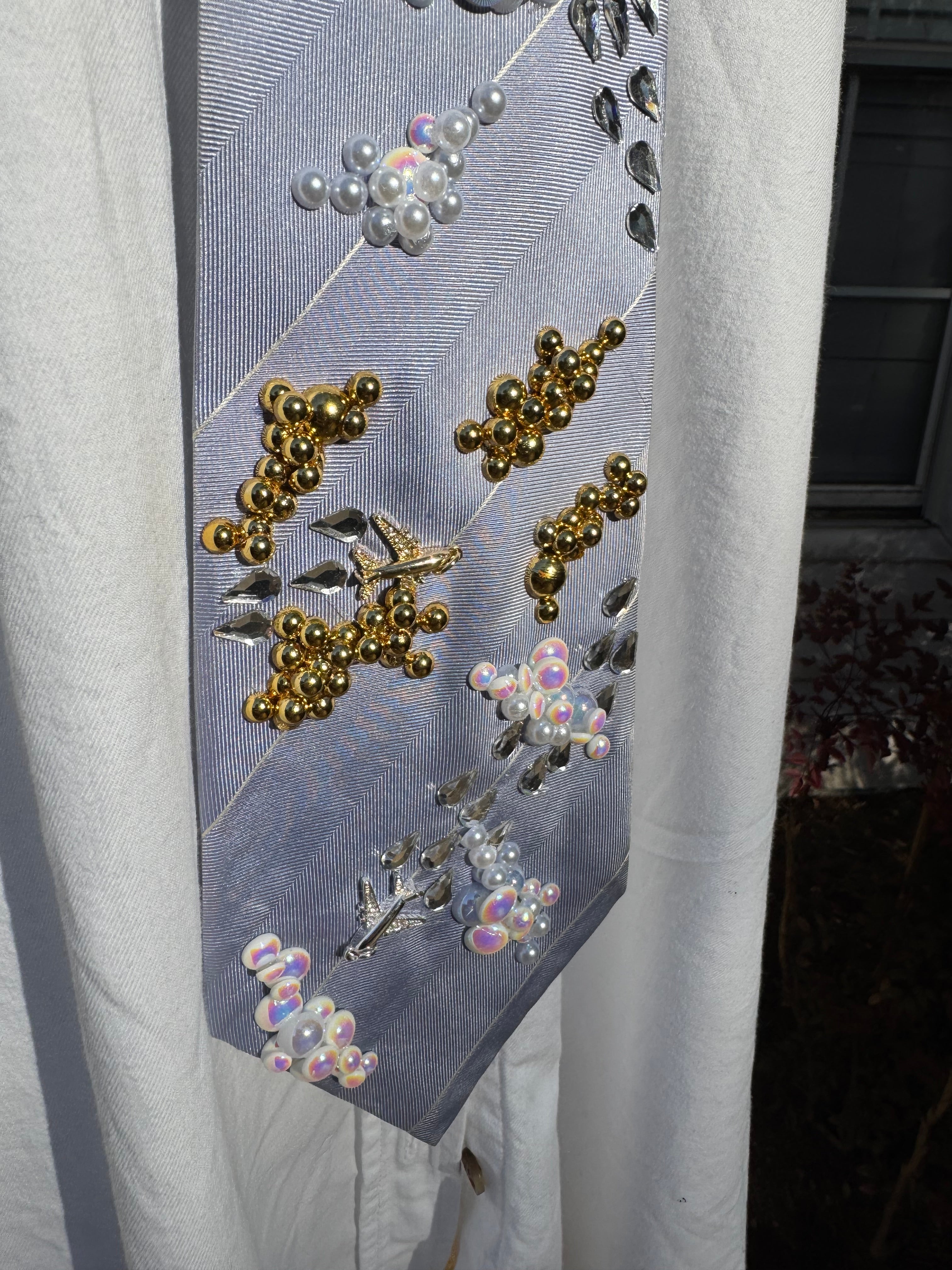 Light Blue Gold/White Clouds and Airplanes Pilot Tie