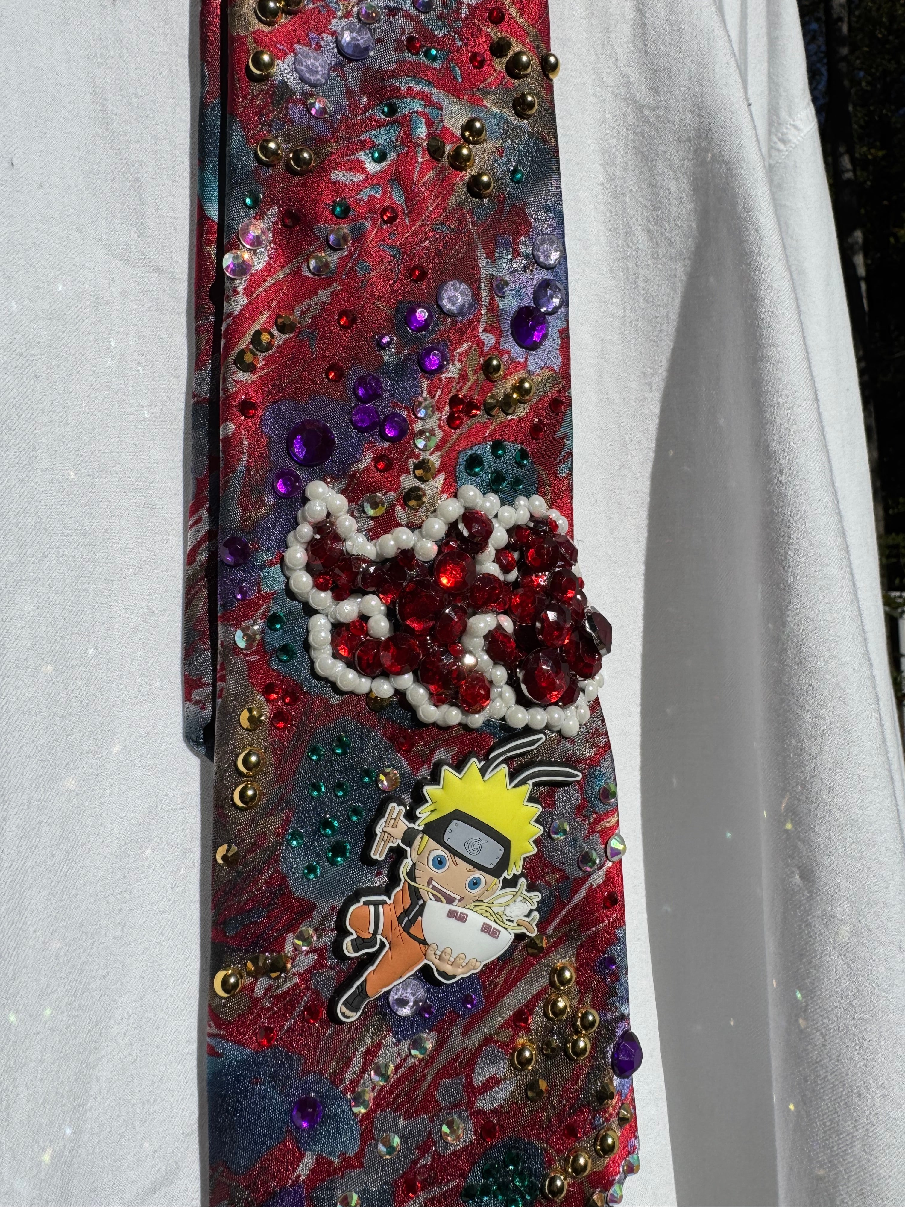 Marbled Floral Naruto Running Through a Floral Field Akatsuki Cloud Anime Tie