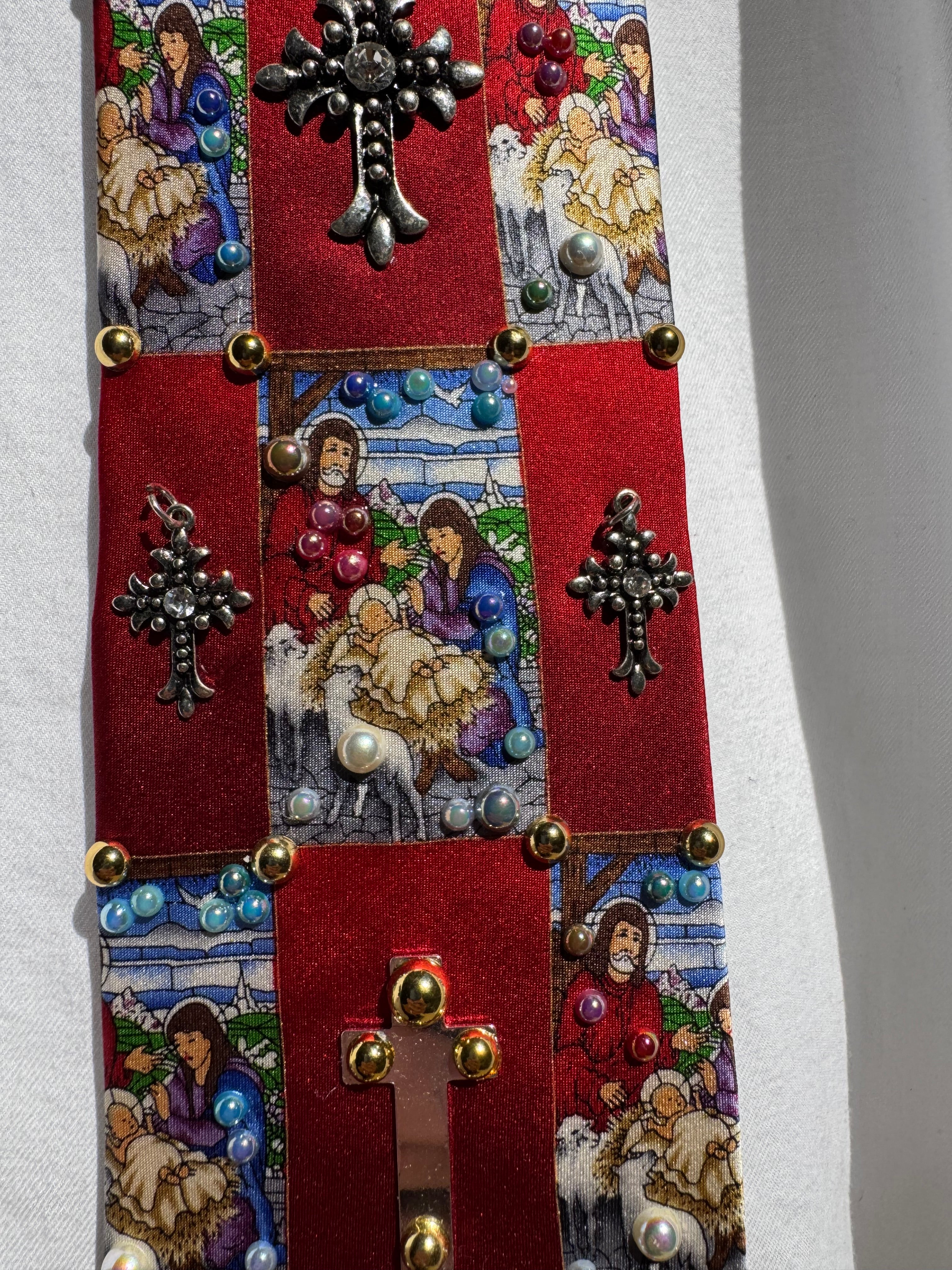 Red Checkered Nativity Scene Royalty Church Tie