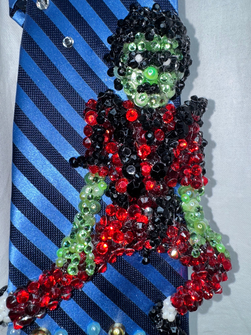 Two Tone Blue Striped Zombie Michael Jackson Hitting Low Leg Slide Move In Thriller Short Film Tie
