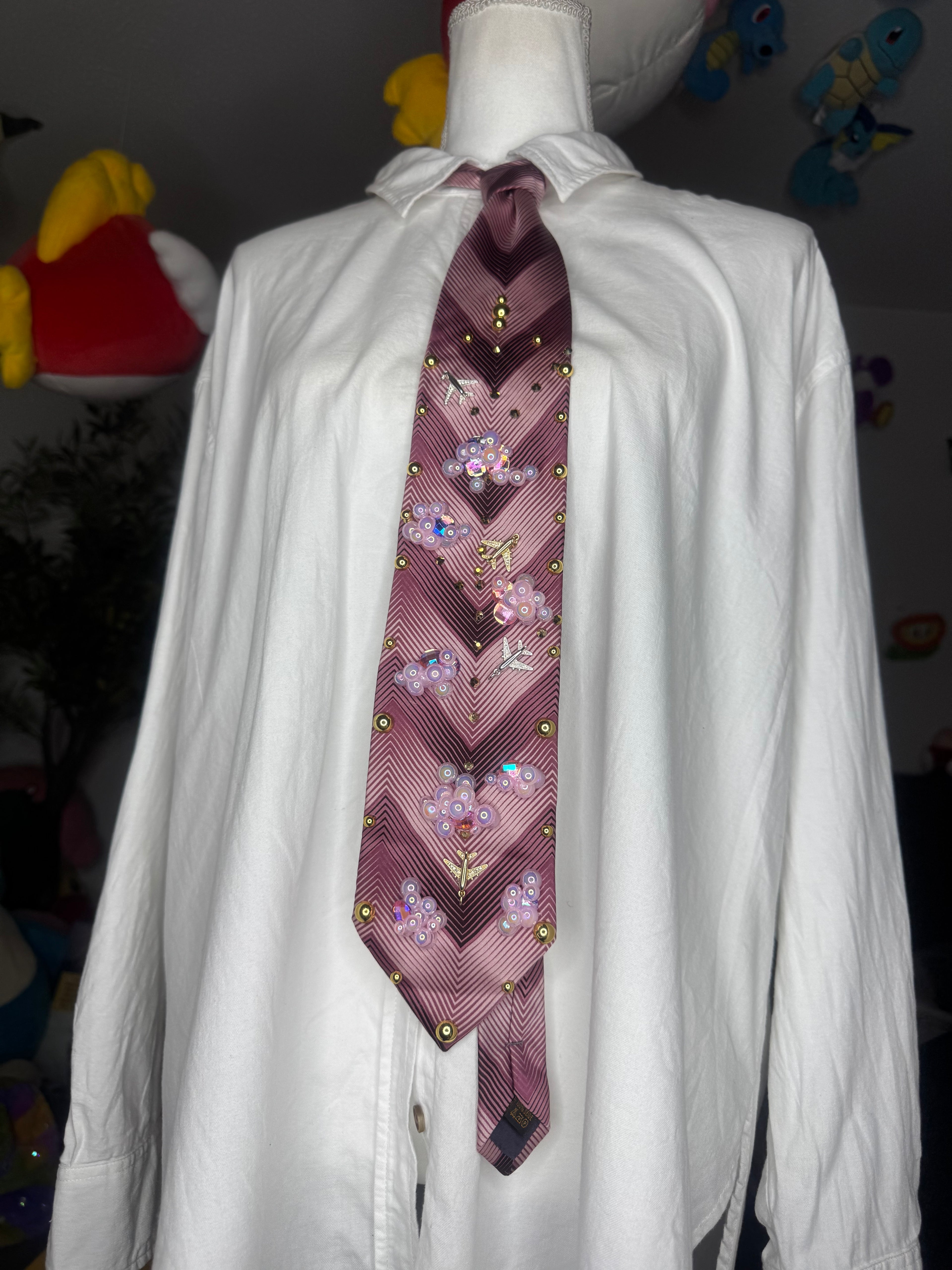 Hot Pink Fast Forward Jewel Clouds and Airplanes Pilot Tie