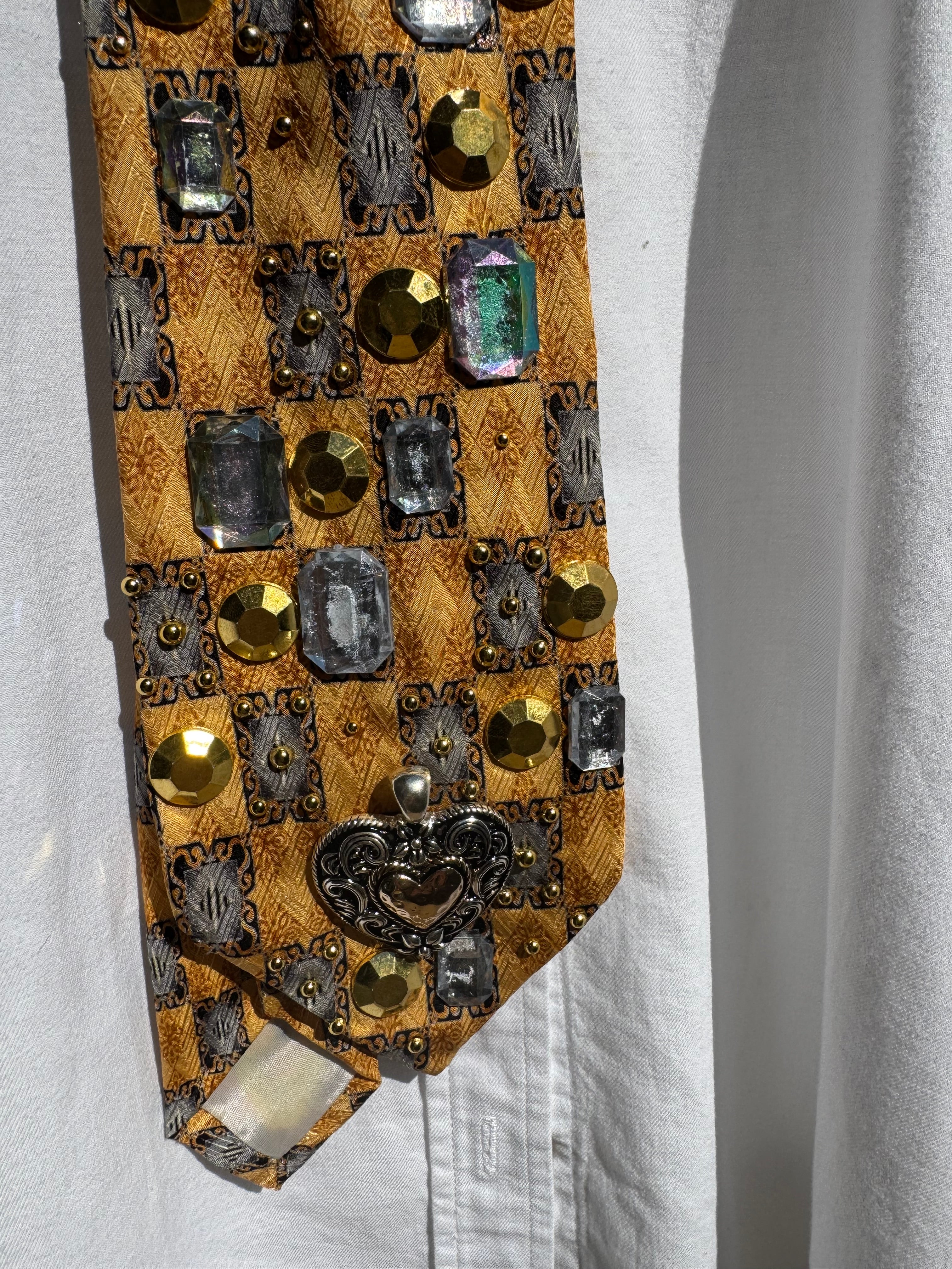 Gold and Grey Checkered Renaissance High Class Royalty Tie