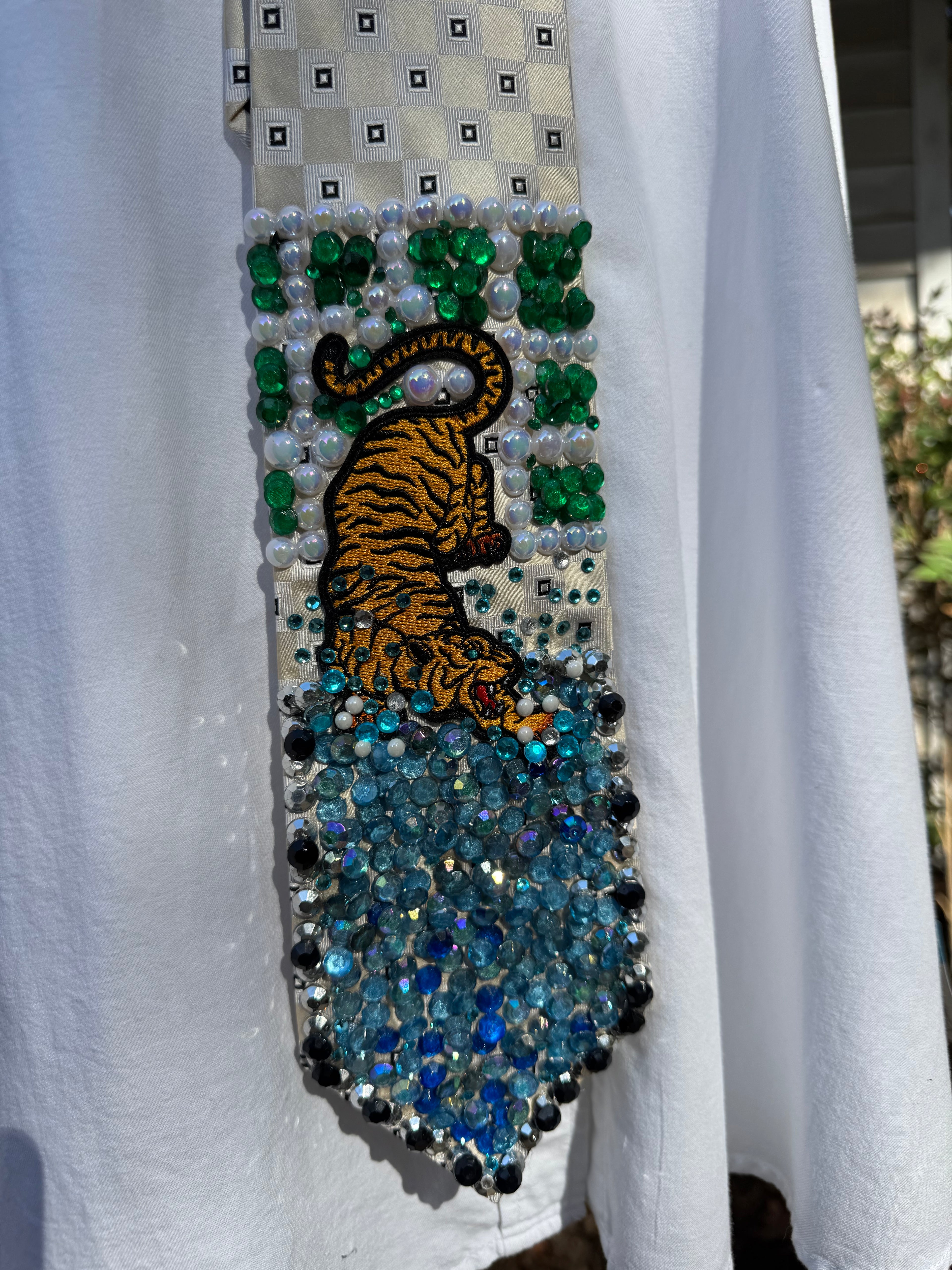 White Tiger Playing in Mansion Pool Nature Royalty Tie