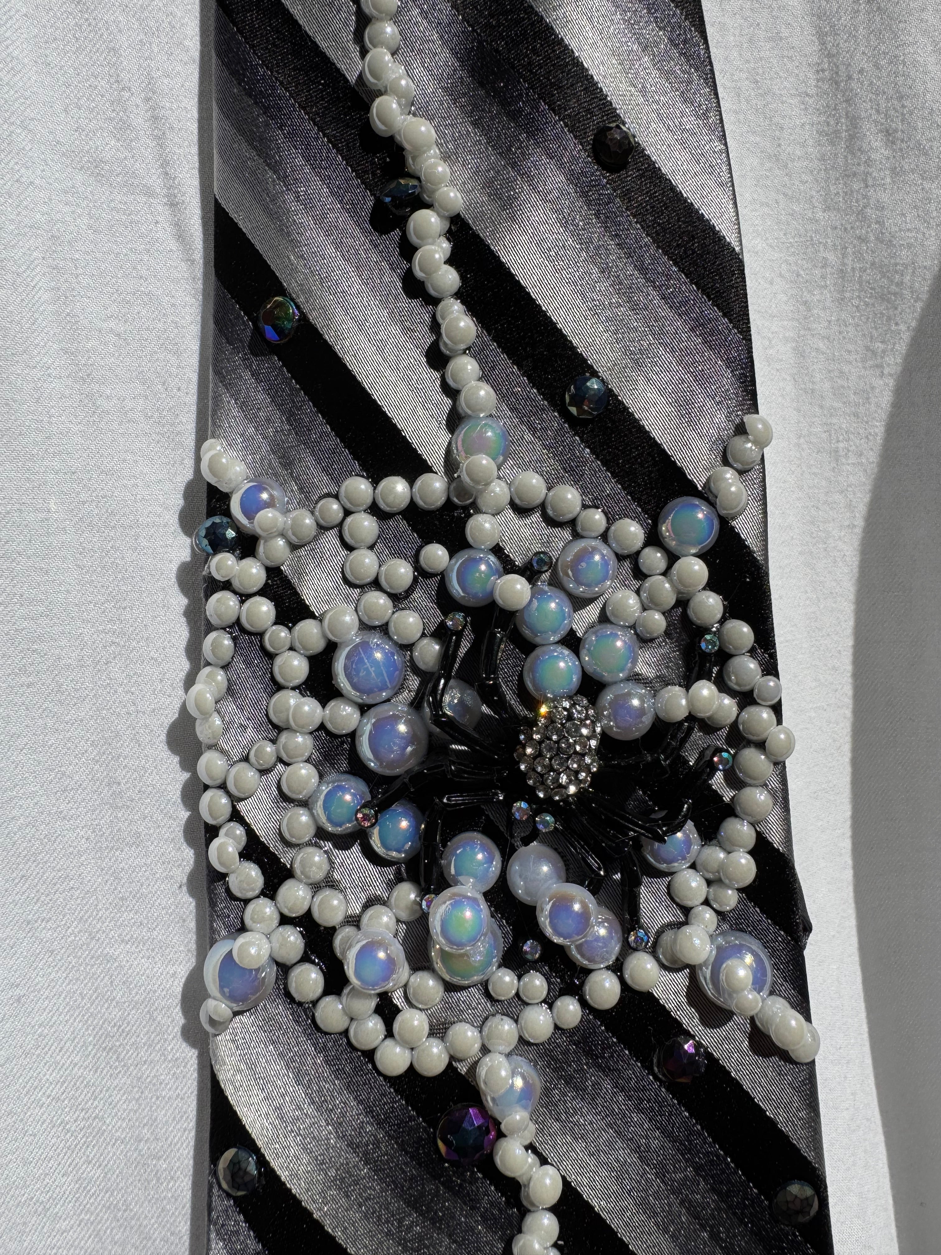 White and Black Striped Spiders Nature Royalty Tie