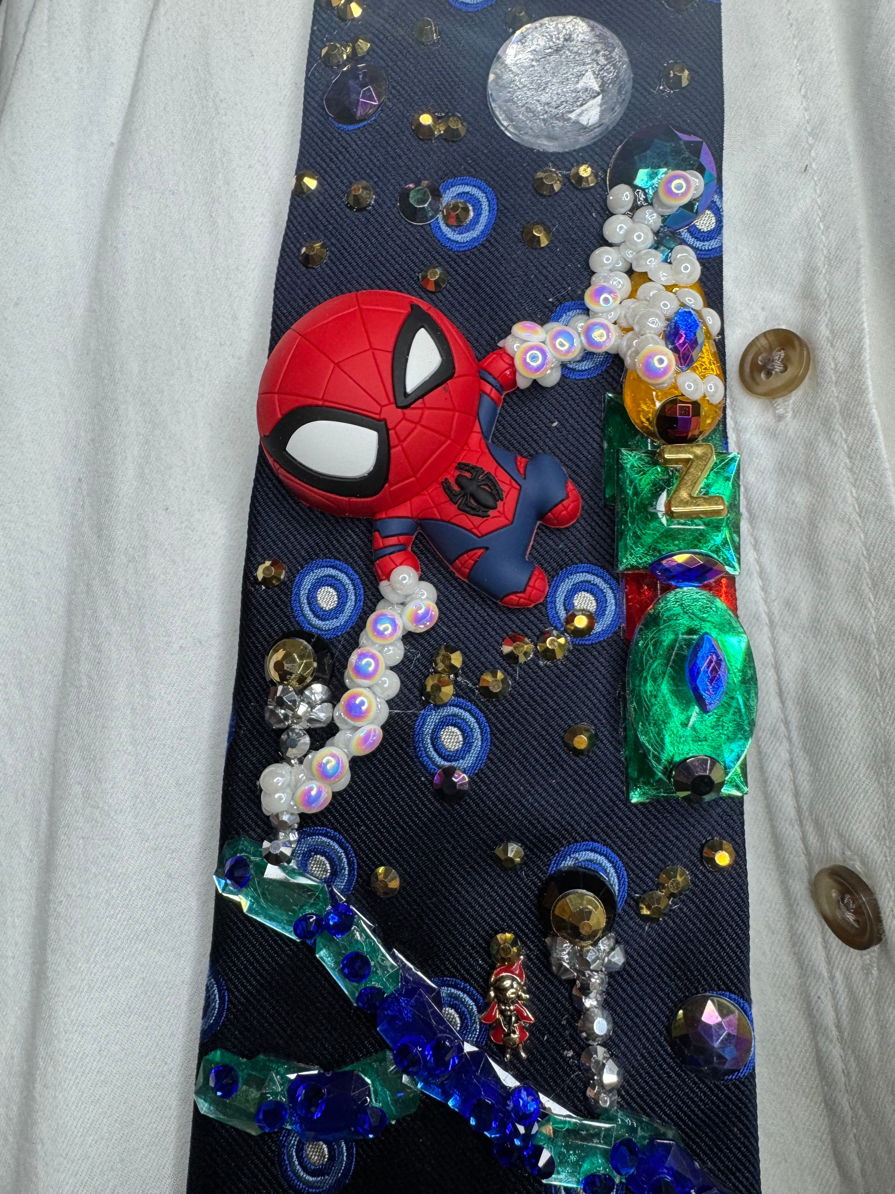 Navy Blue Spiderman Vs Evil Green Rabbit Robot Attacking City Tie