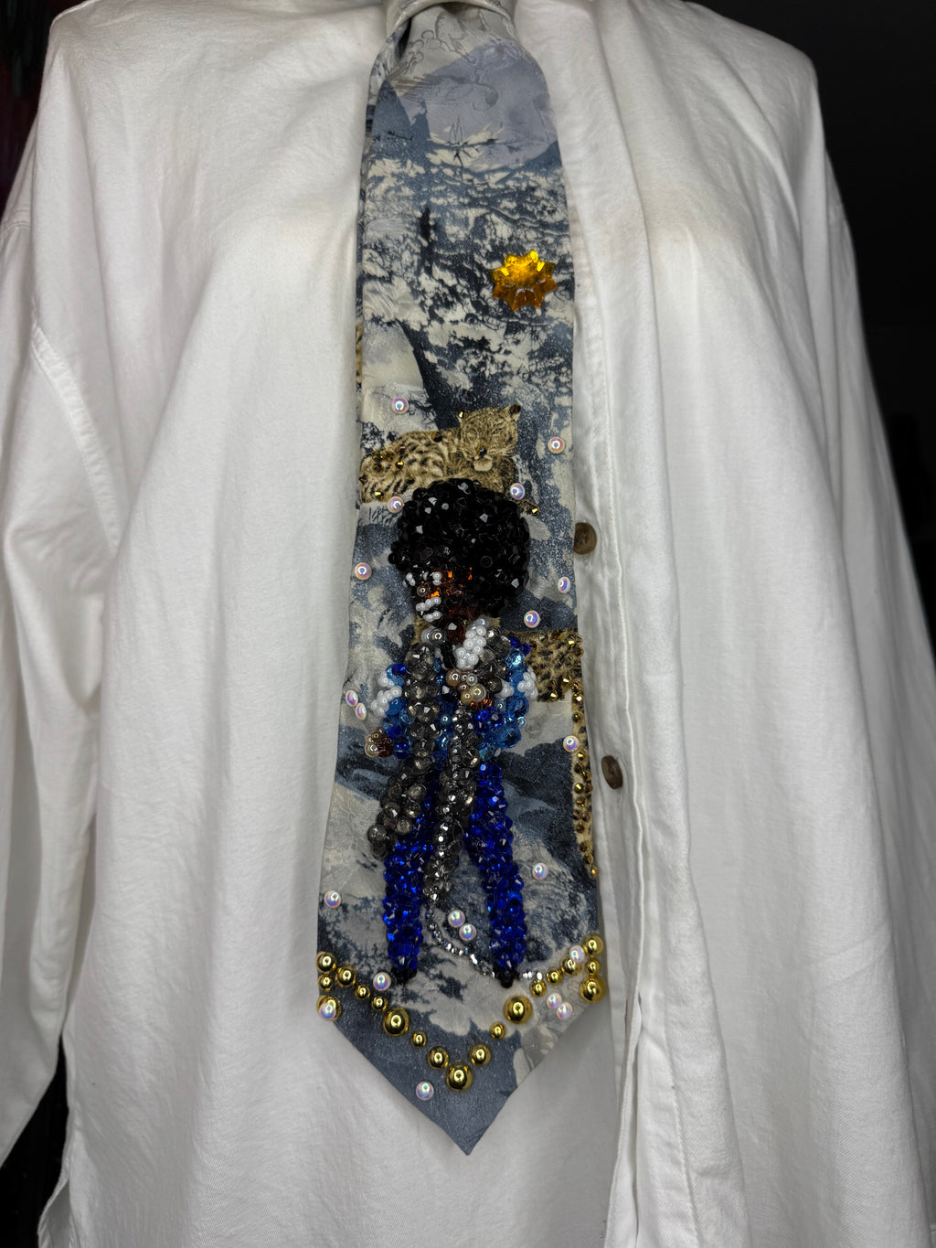Light Blue Snow Printed Michael Jackson Hitting Hip Shimmy Performing “Blame it on the Boogie” Live in Switzerland Jackson 5 1978 Tie