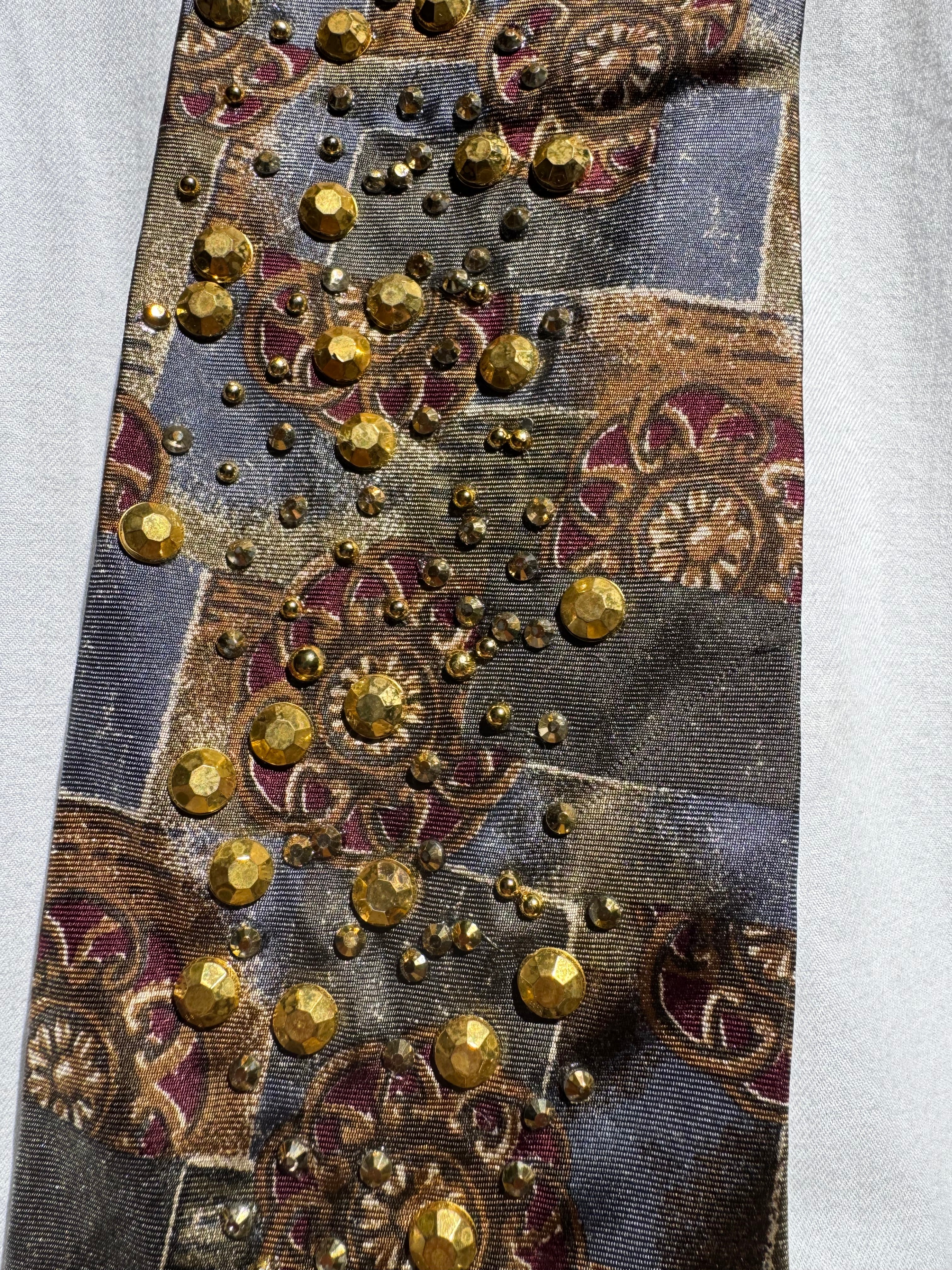 Gold and Grey Renaissance Printed Gold Asteroid Breaking Compass Space Royalty Tie