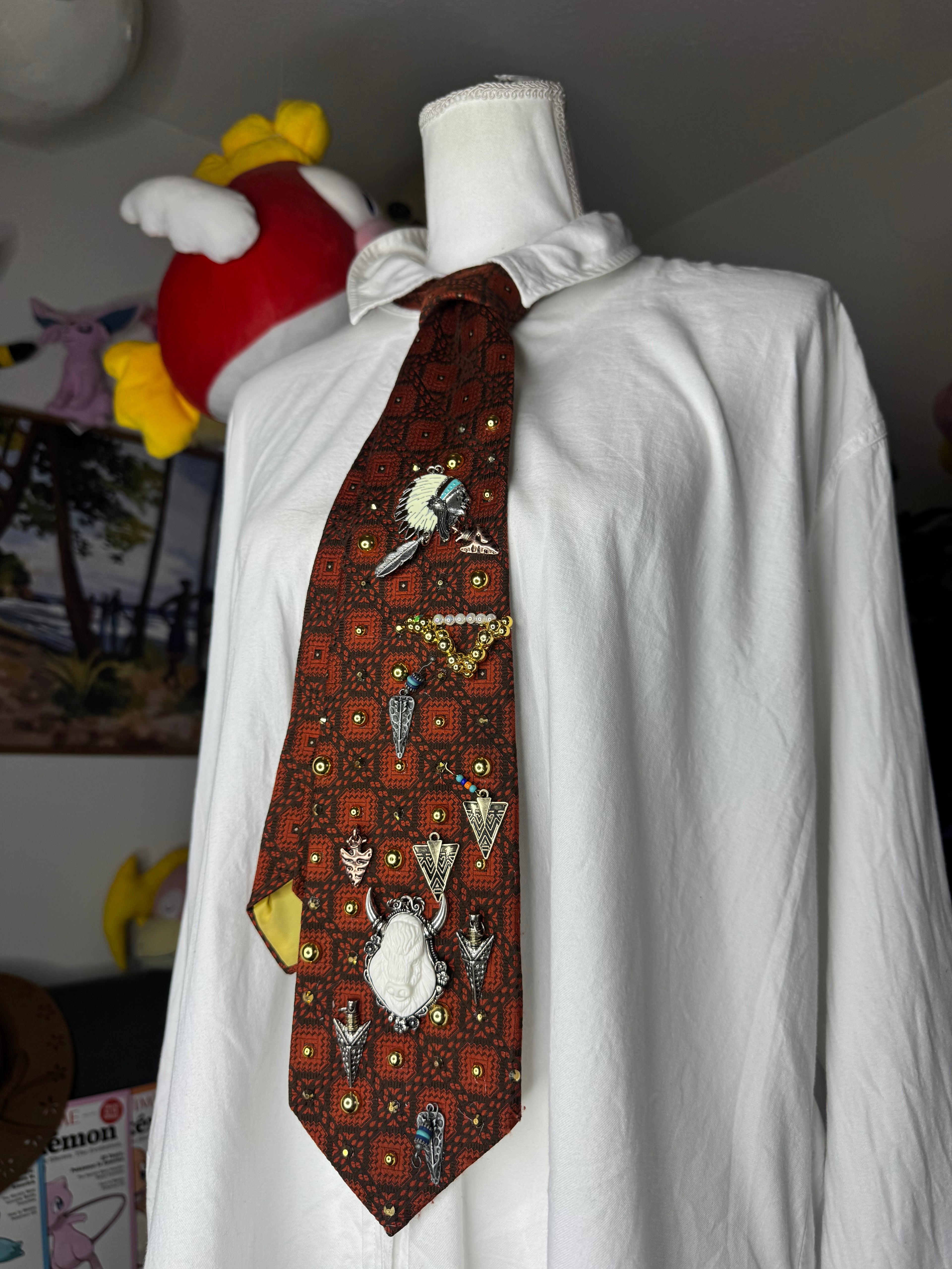 Orange Sweater Print Native vs Buffalo Nature Royalty Tie