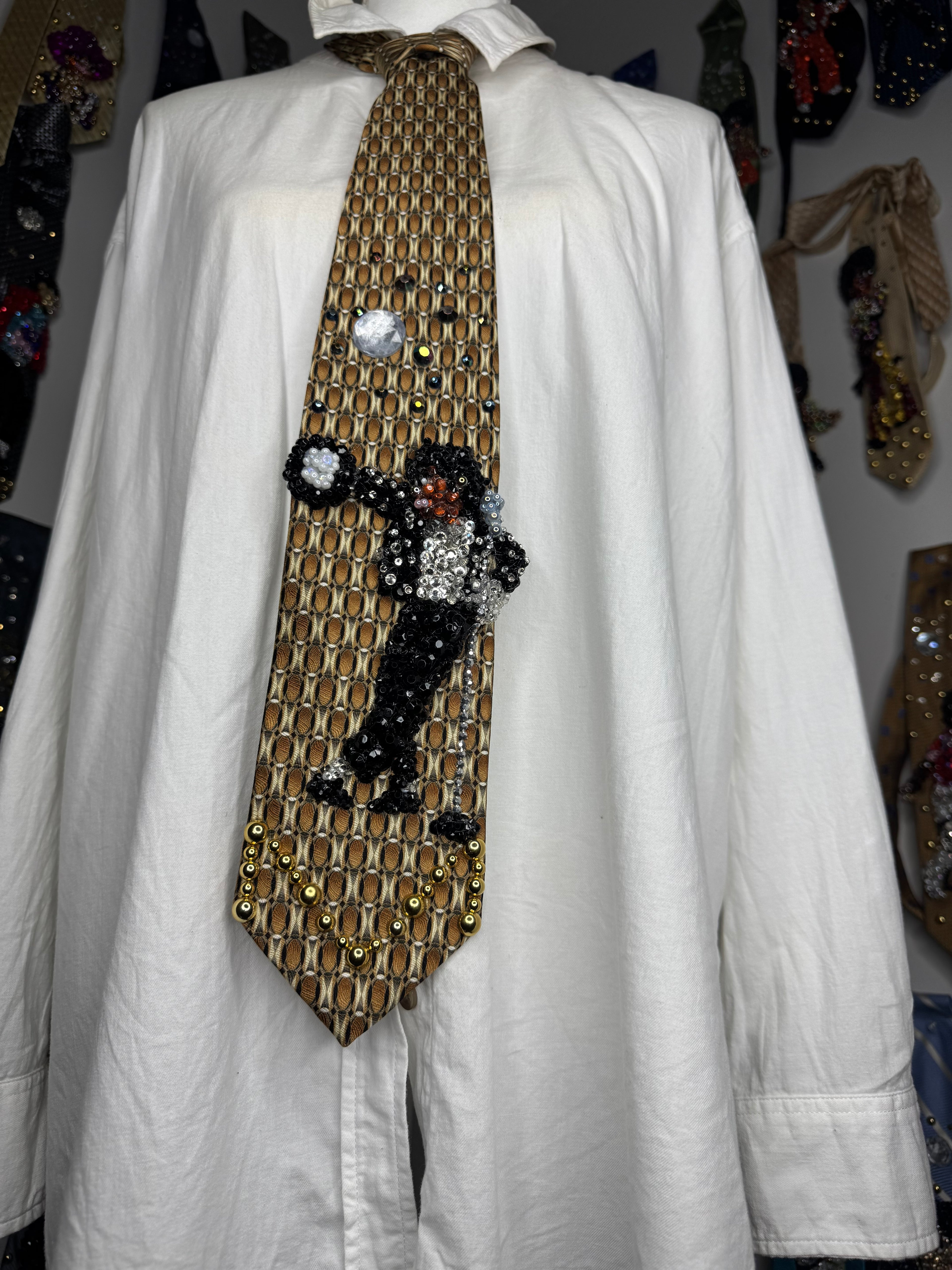 Gold Michael Jackson Hitting Crossed Legs Arm Out With Fedora Move to Billie Jean Motown 1984 Tie