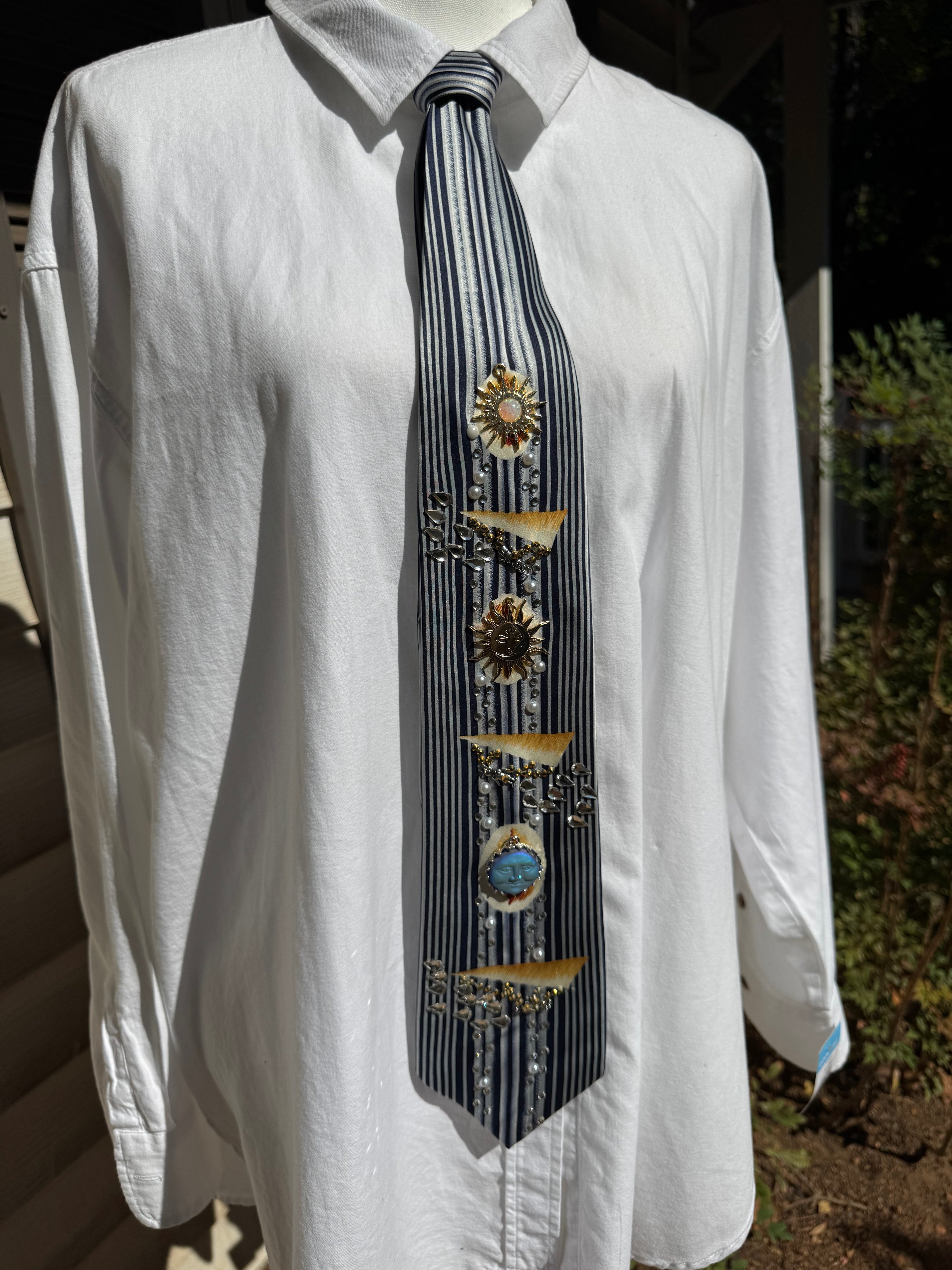 Navy Blue and White Pinstriped Hangglider Nautical Royalty Tie
