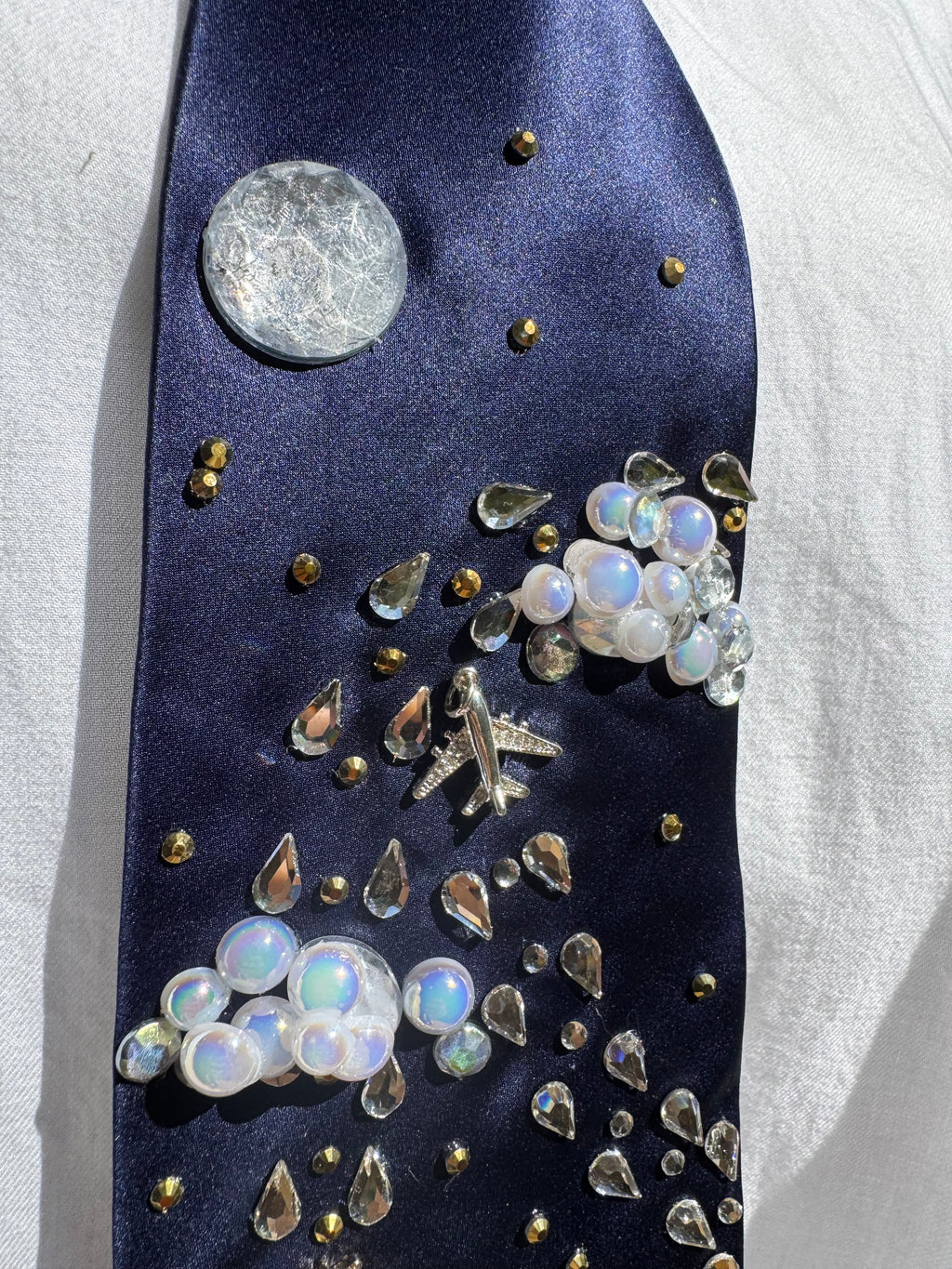 Midnight Blue Silk Clouds and Airplanes Pilot Tie