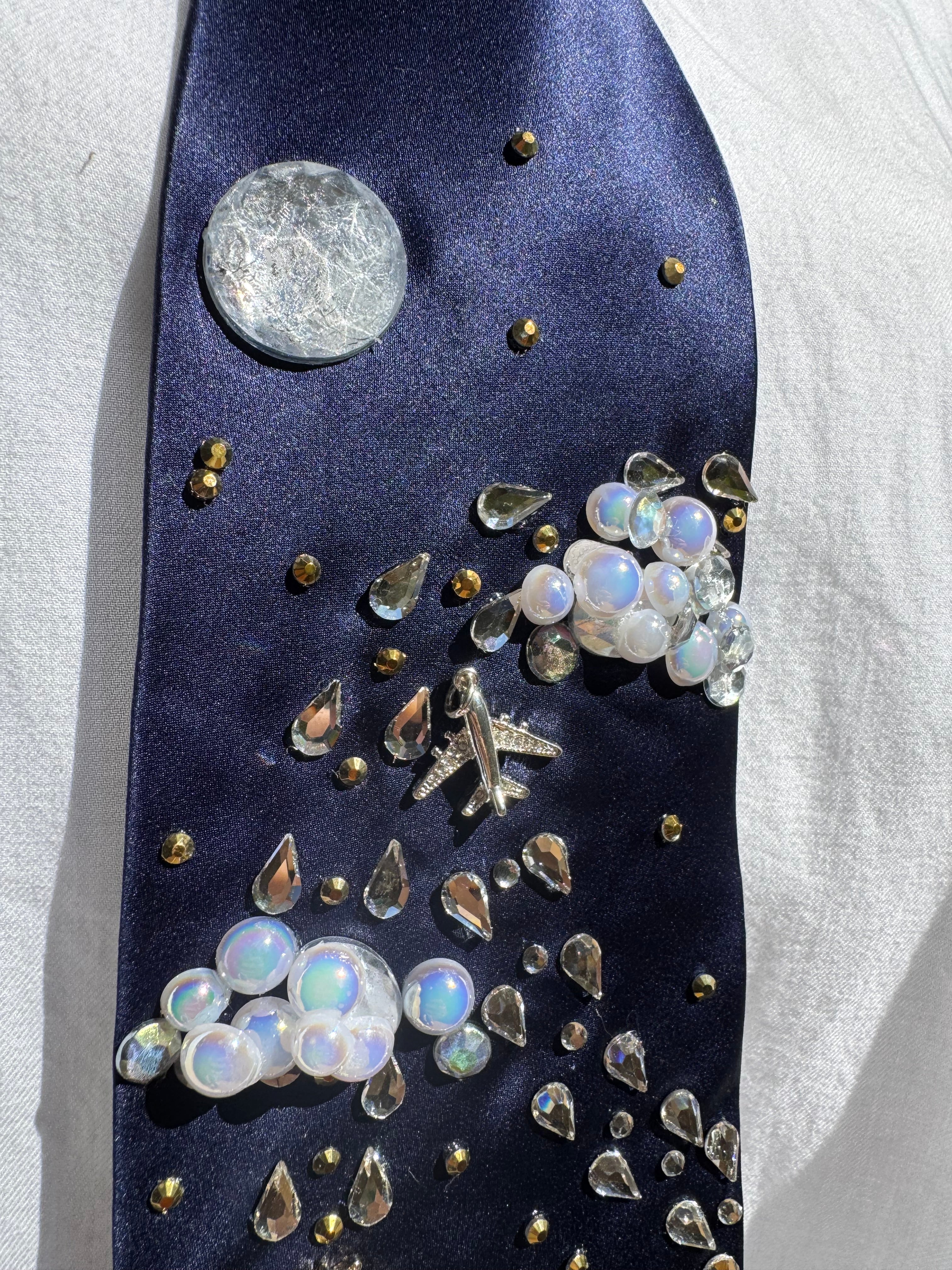 Midnight Blue Silk Clouds and Airplanes Pilot Tie