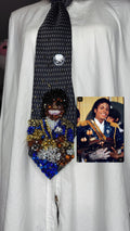Navy Blue Michael Jackson Holding His Grammy Trophies Smiling 1984 Thriller Era Tie