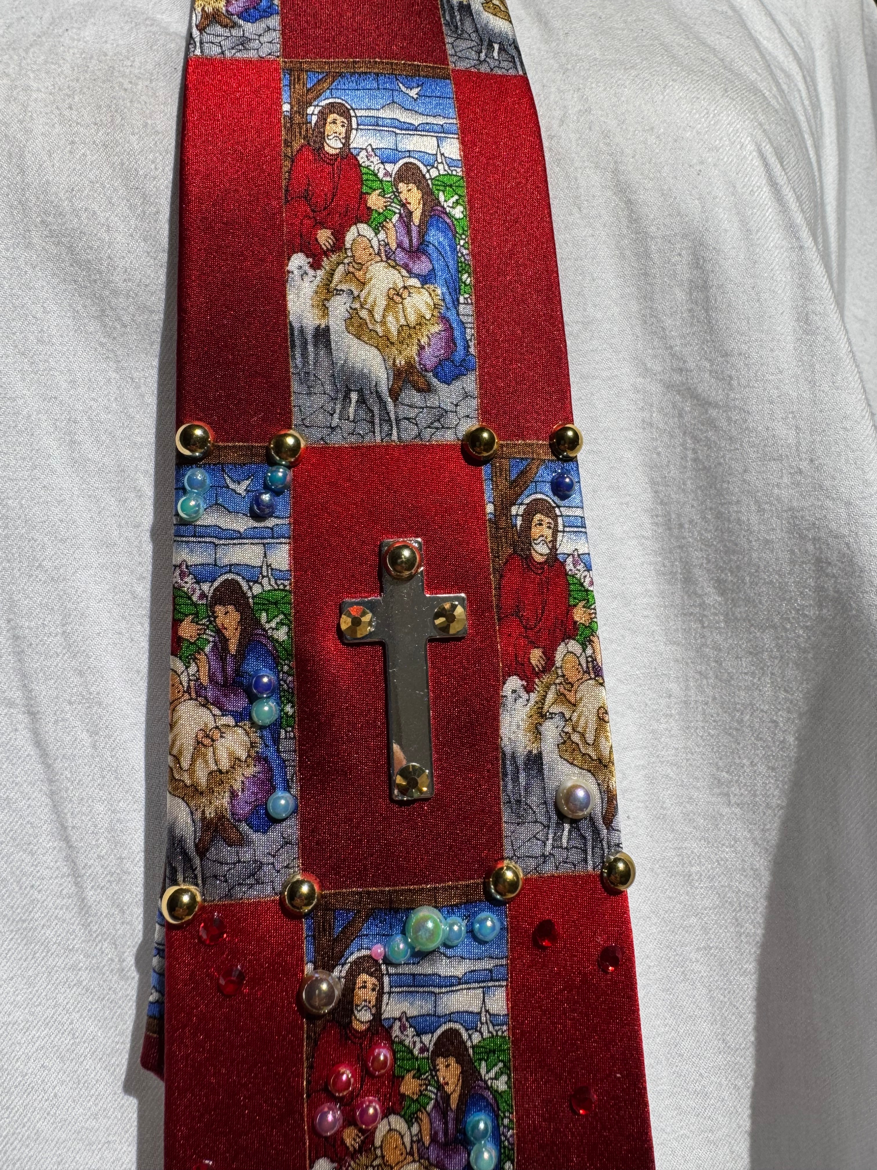 Red Checkered Nativity Scene Royalty Church Tie