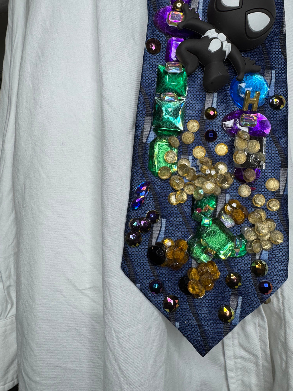 Navy Blue Symbiote Suite Spiderman Vs Sandman in the City Tie