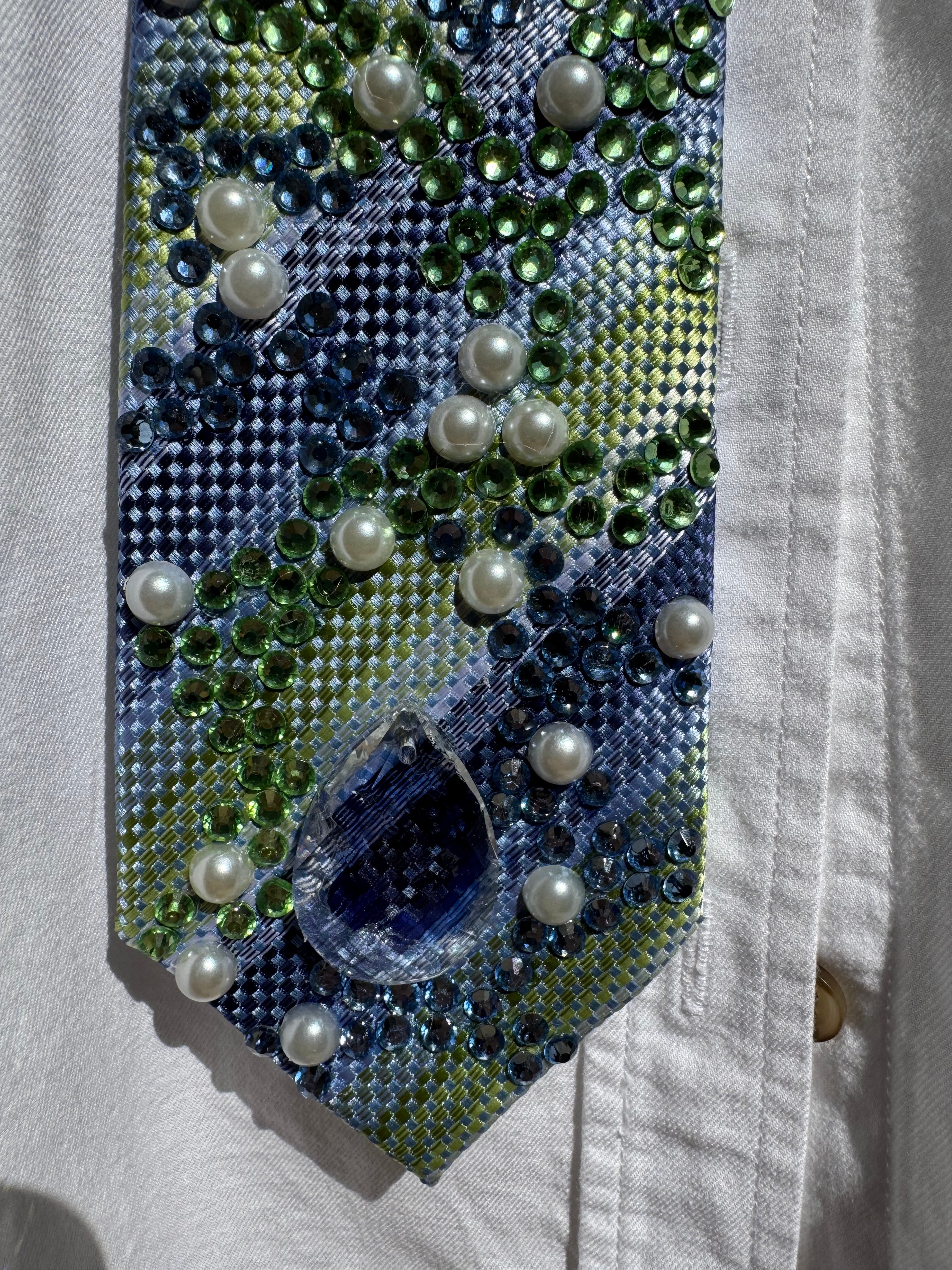 Blue and Green Striped Seattle Seahawks Swirl Royalty Tie