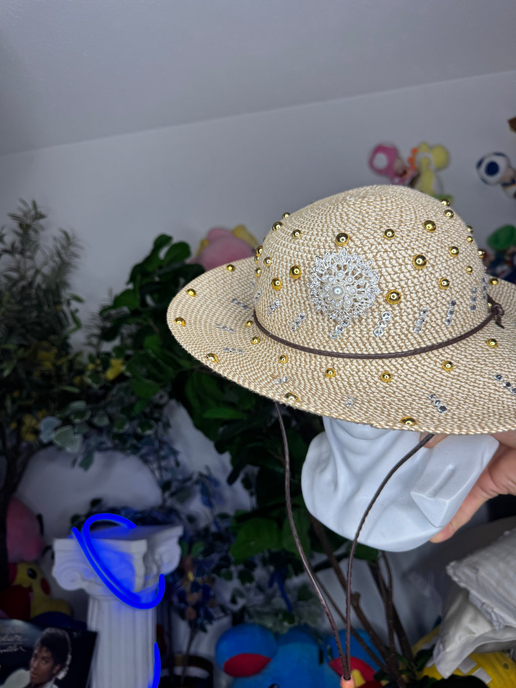 Beige Straw Breeze Wide Brim High Class Royalty Sun Hat