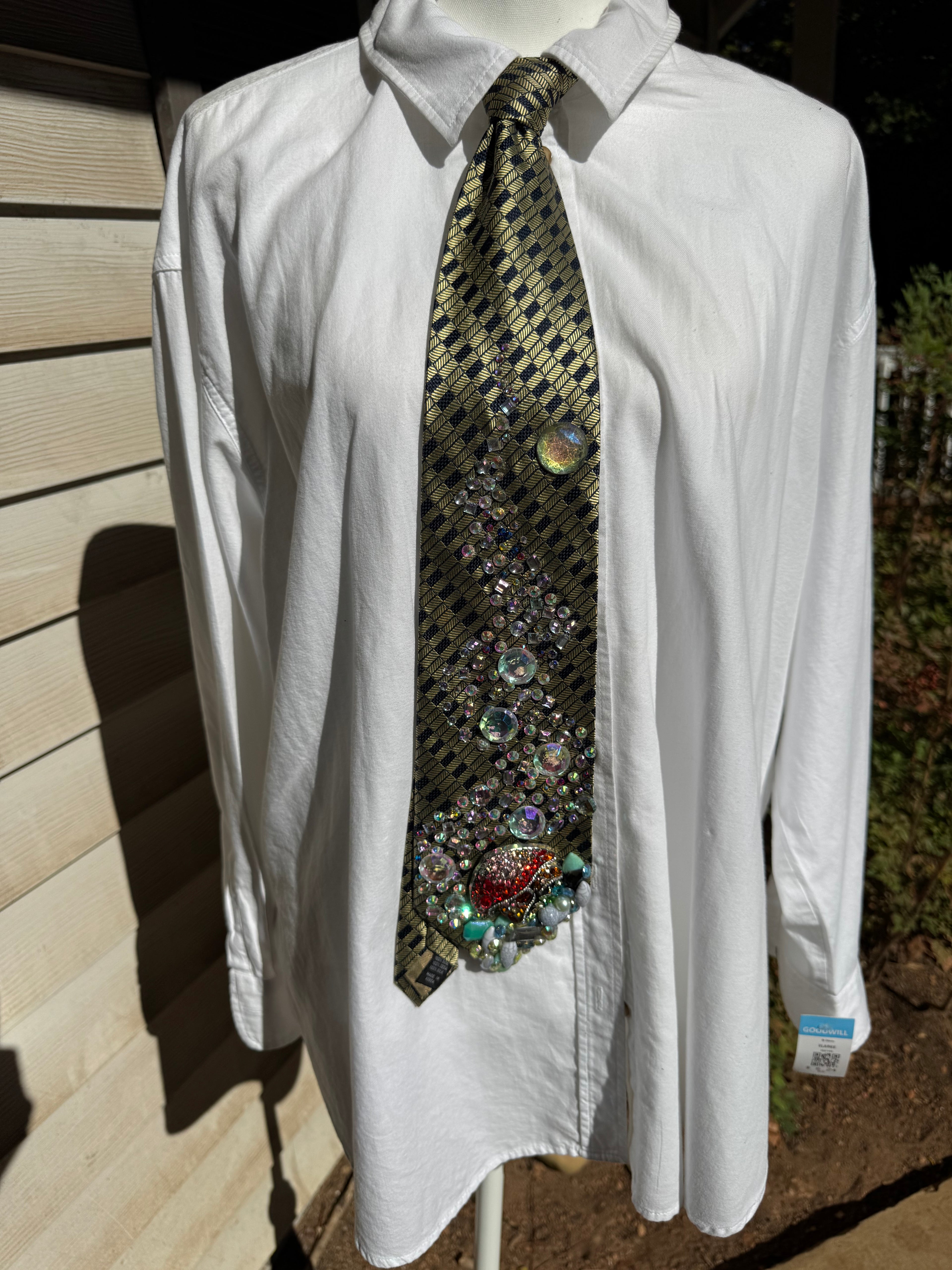 Beige and Navy Blue Magical Mushroom Aura Nature Royalty Tie