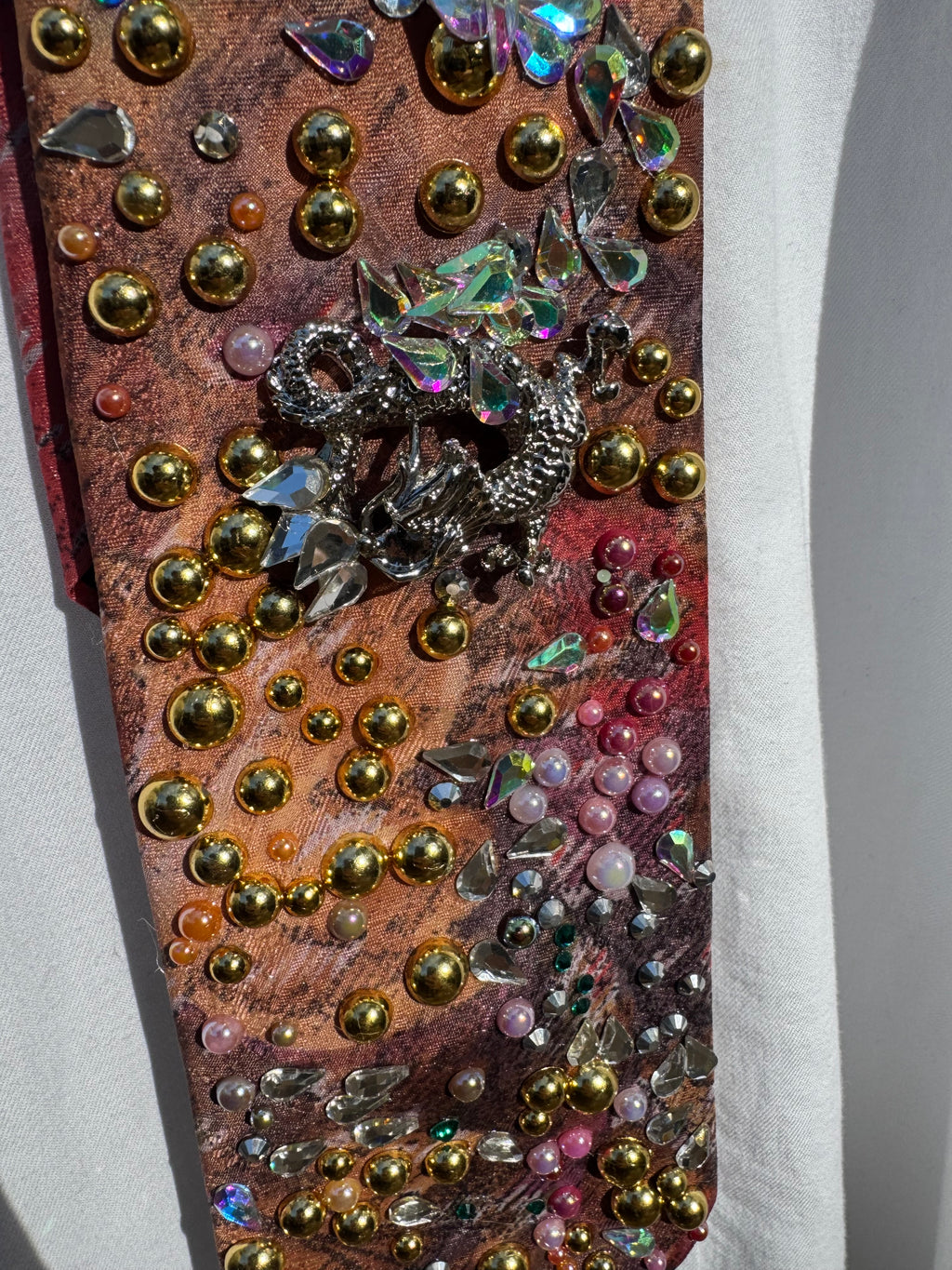 Autumn Marbled Ancient Silver Legendary Dragon Royalty Tie