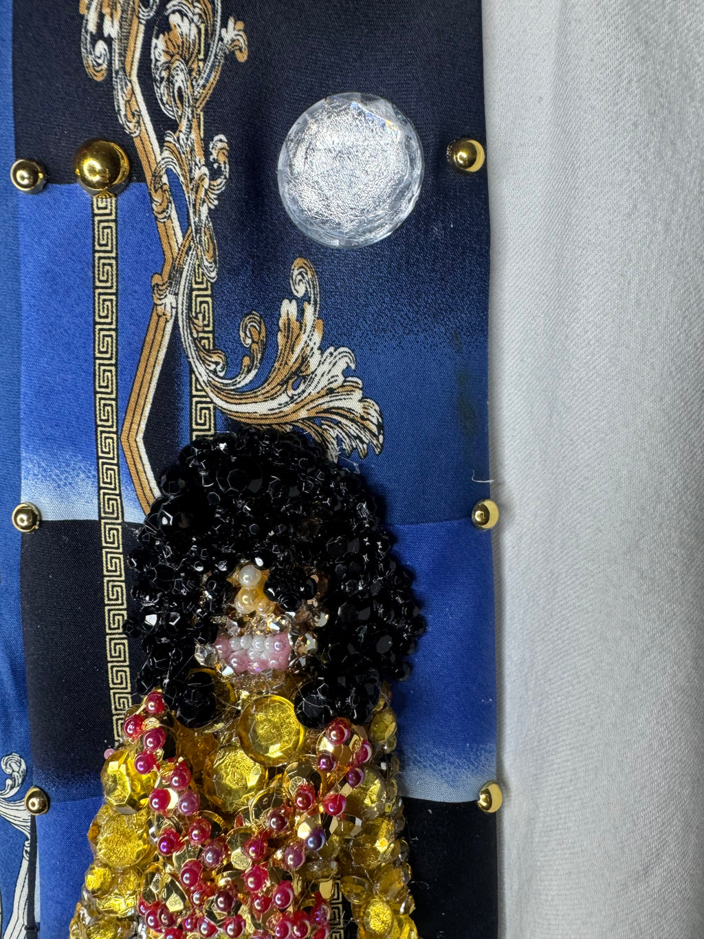 Navy Blue Egyptian Print Michael Jackson Hitting Squat Knee Pose From Remember the Time Music Video Tie