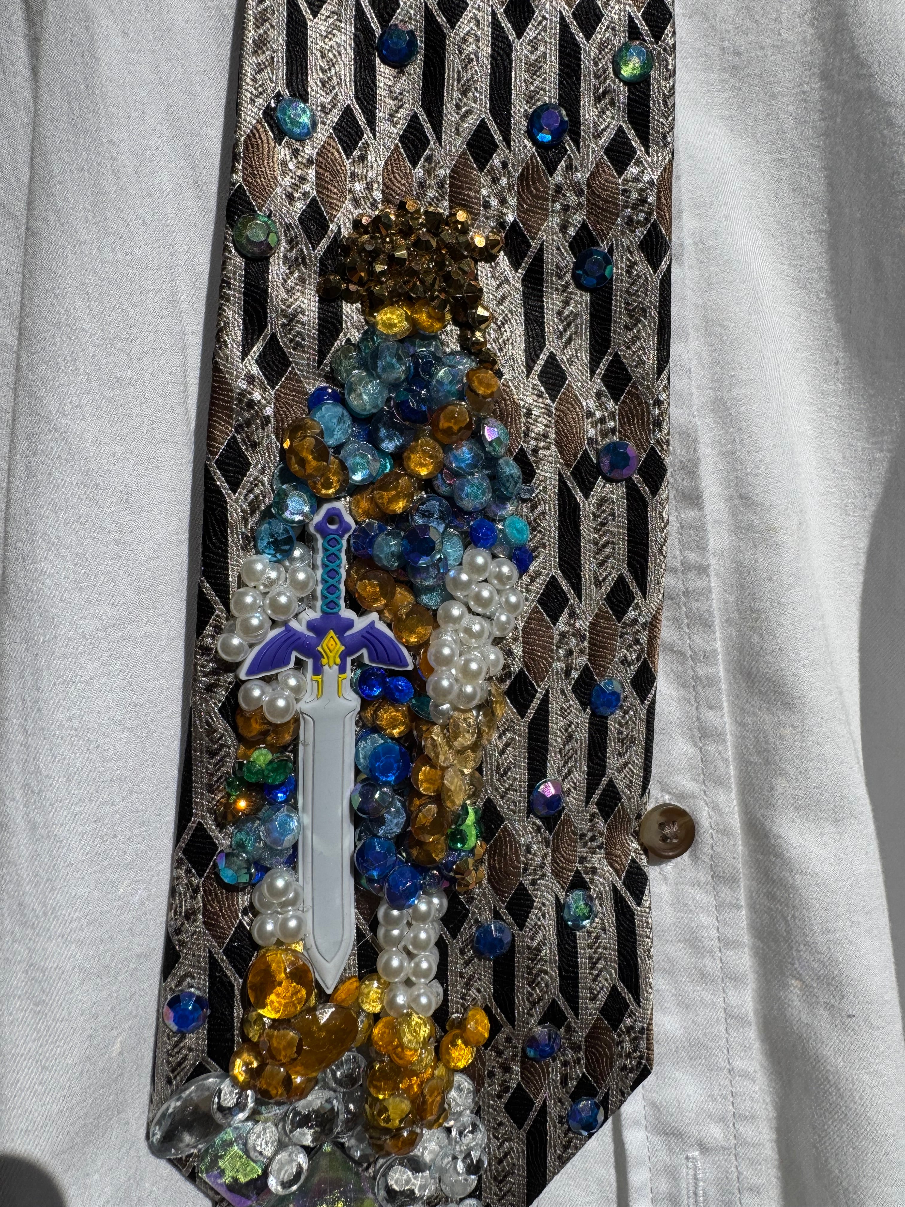Grey Legendary Link Stargazing Zelda Video Game Tie