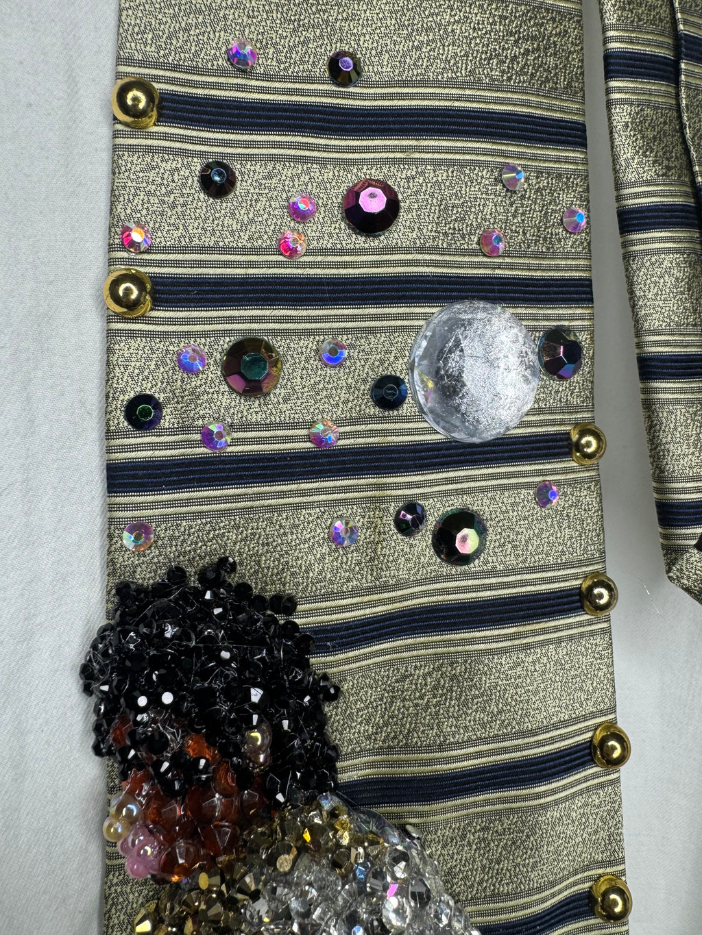 Light Olive Green and Navy Blue Striped Michael Jackson Hitting Indian Walk WBSS Victory Tour 1984 Tie