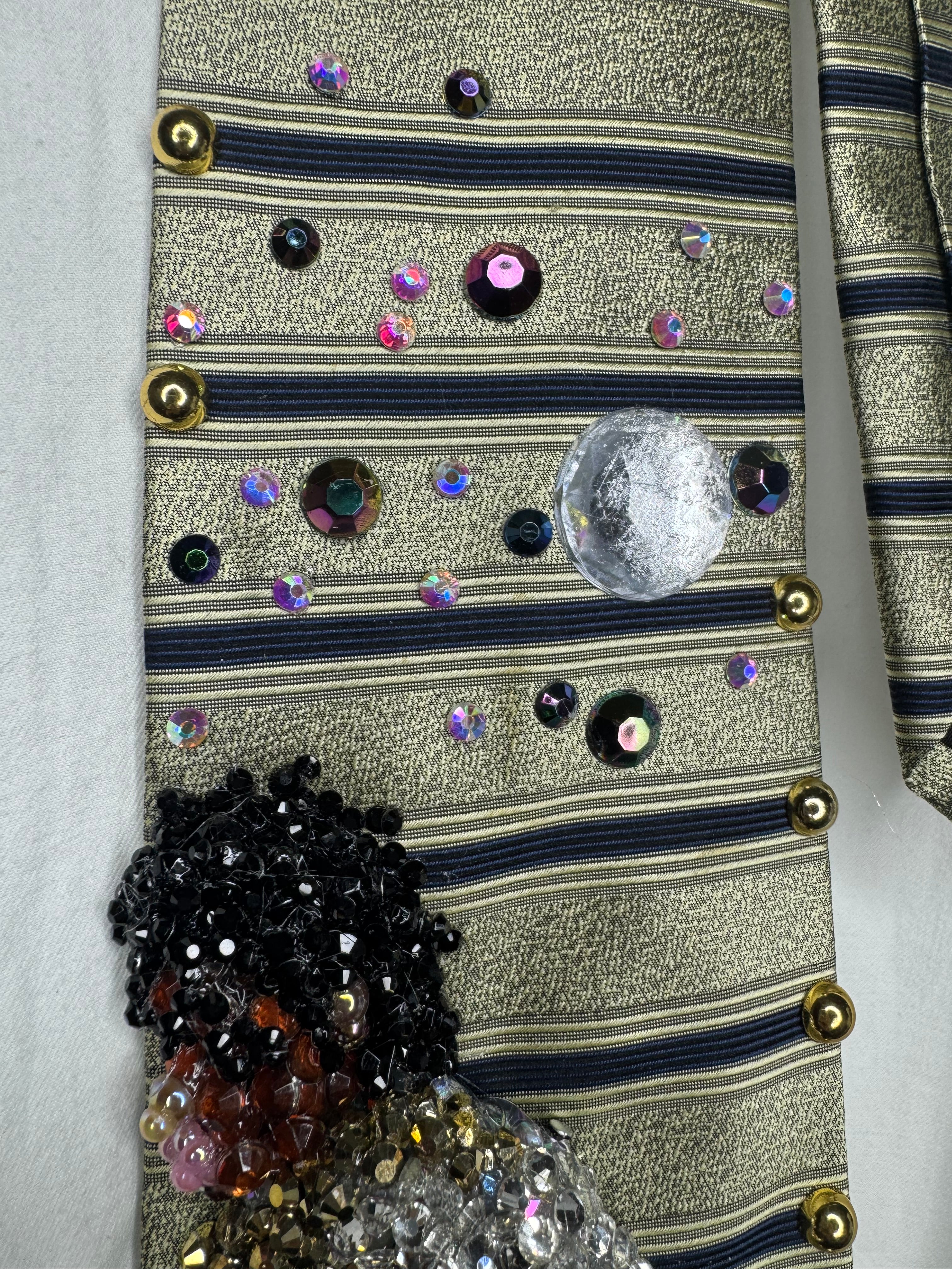 Light Olive Green and Navy Blue Striped Michael Jackson Hitting Indian Walk WBSS Victory Tour 1984 Tie