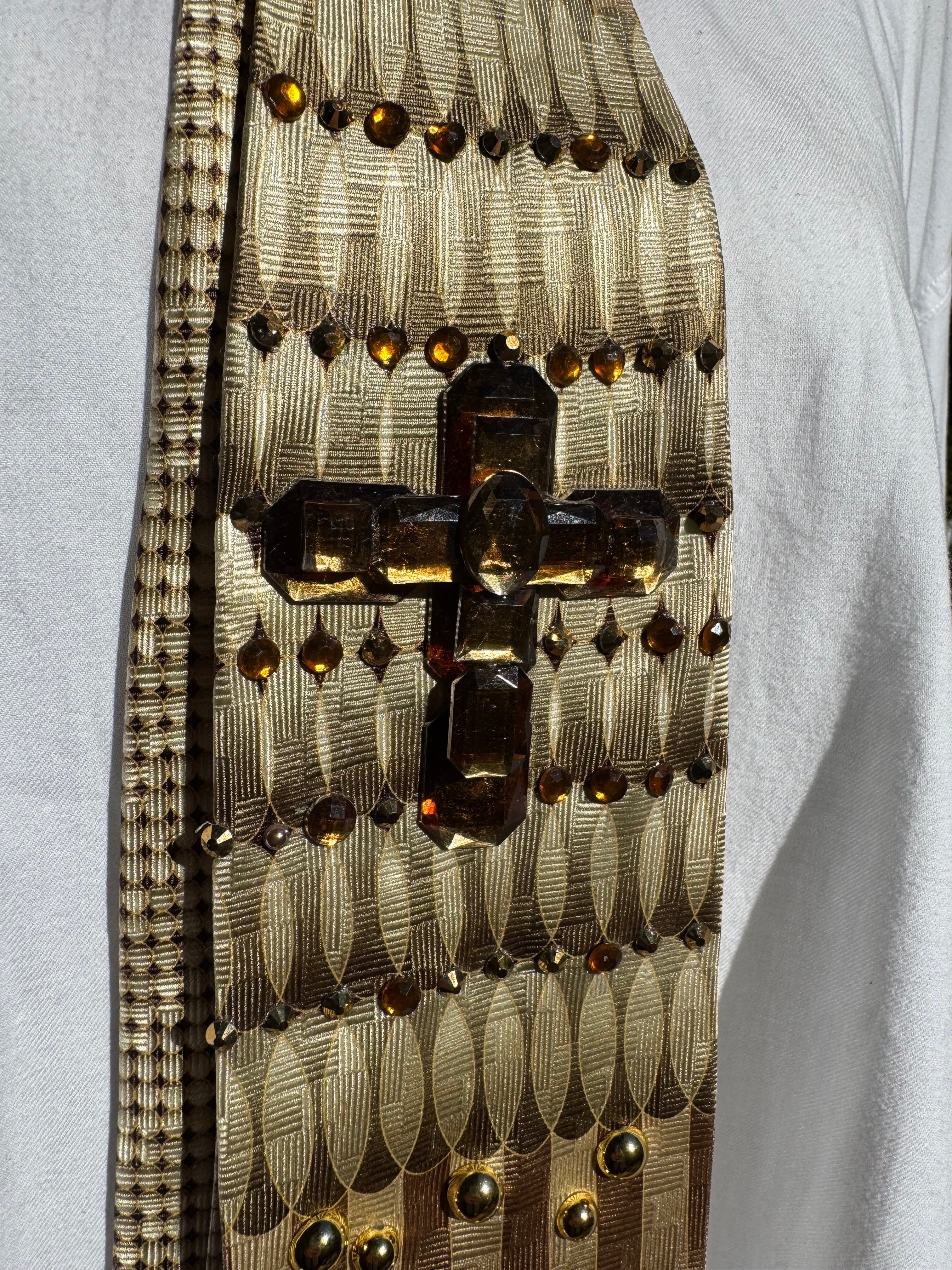 Tri Tone Brown Crucifixion Jesus Christ High Class Royalty Church Tie