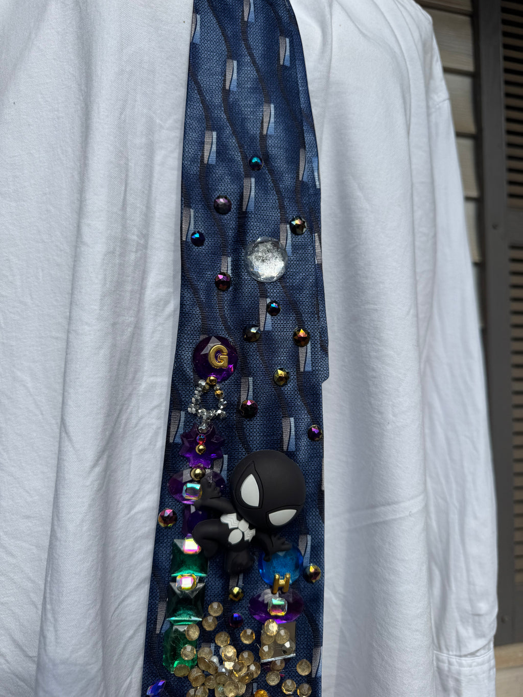 Navy Blue Symbiote Suite Spiderman Vs Sandman in the City Tie