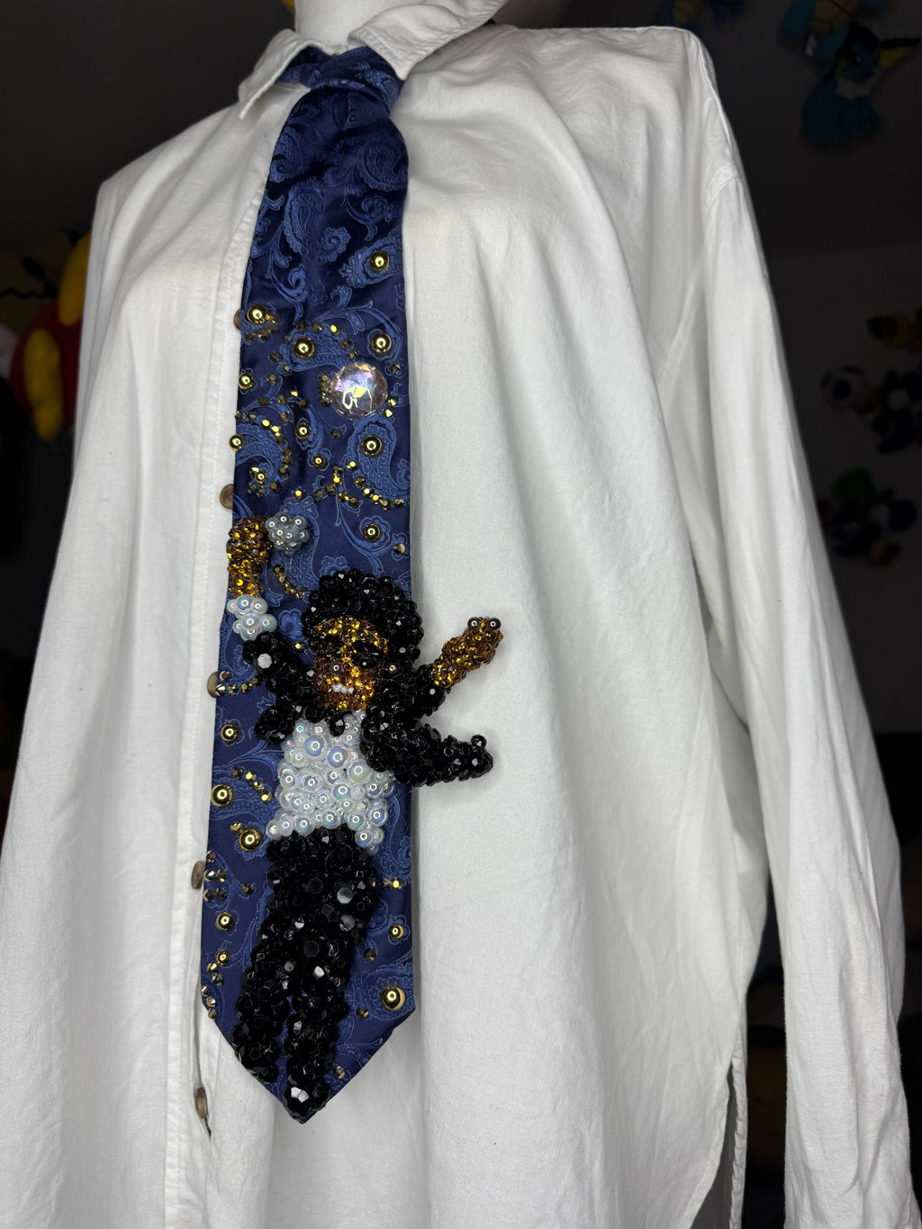 Navy Blue Paisley Michael Jackson Over Air Vent Feeling it DSTYGE Destiny Tour 1979 Tie