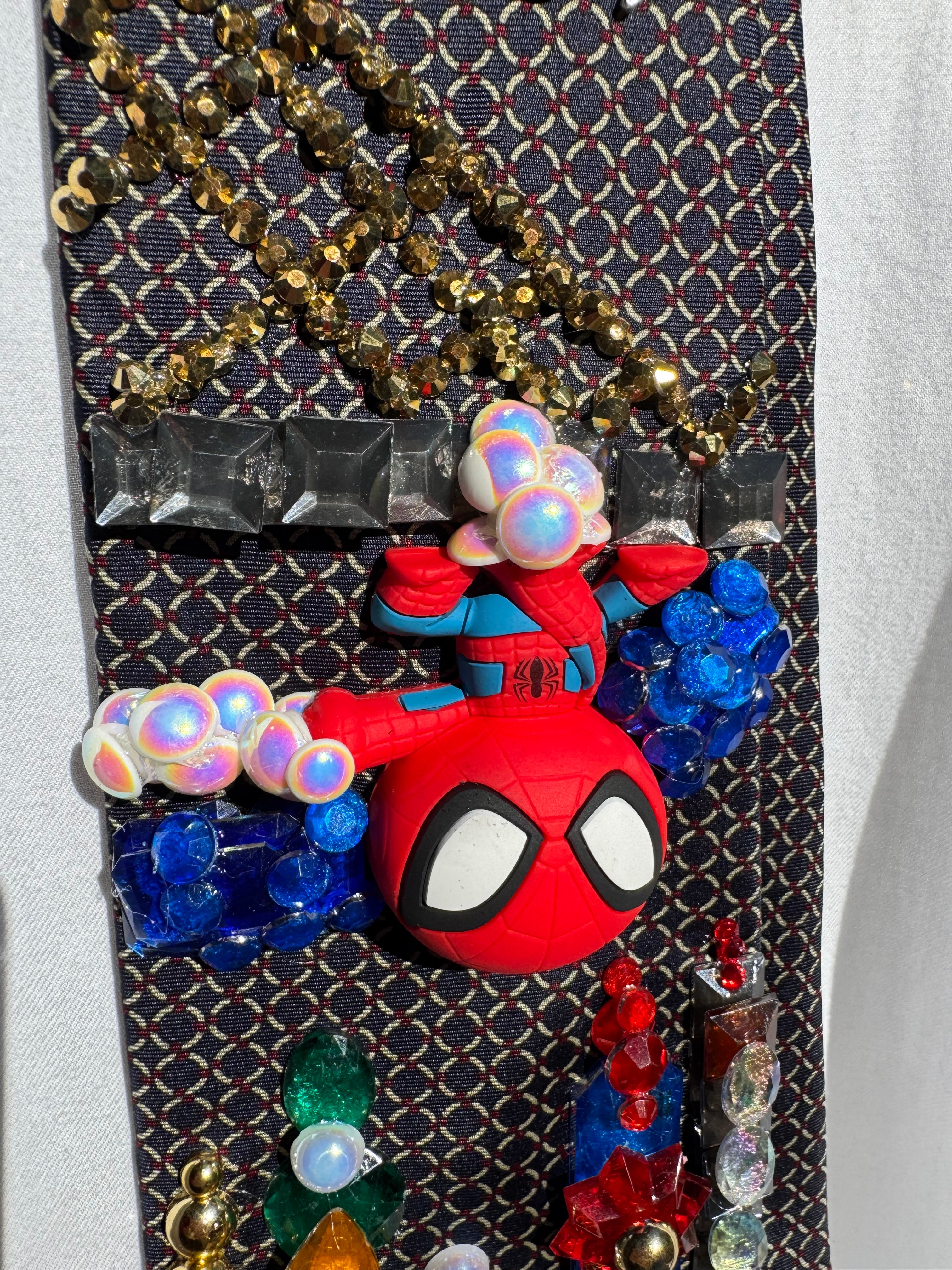 Navy Blue Spiderman Aura Farming Under NY Bridge Tie