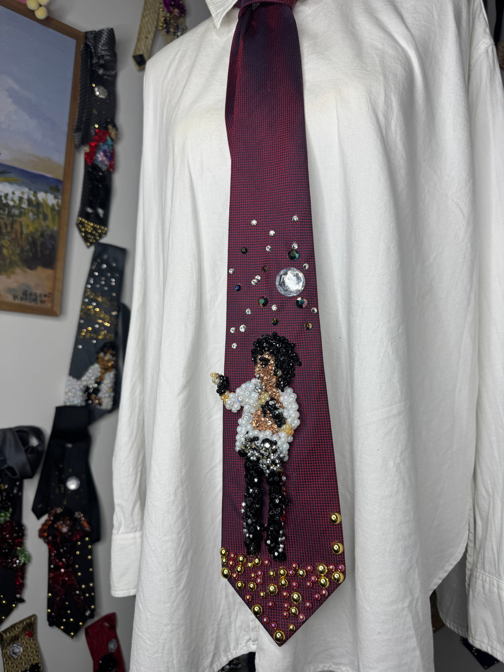 Red Michael Jackson Pointing and Walking To Dirty Diana Bad Tour 1988 Tie