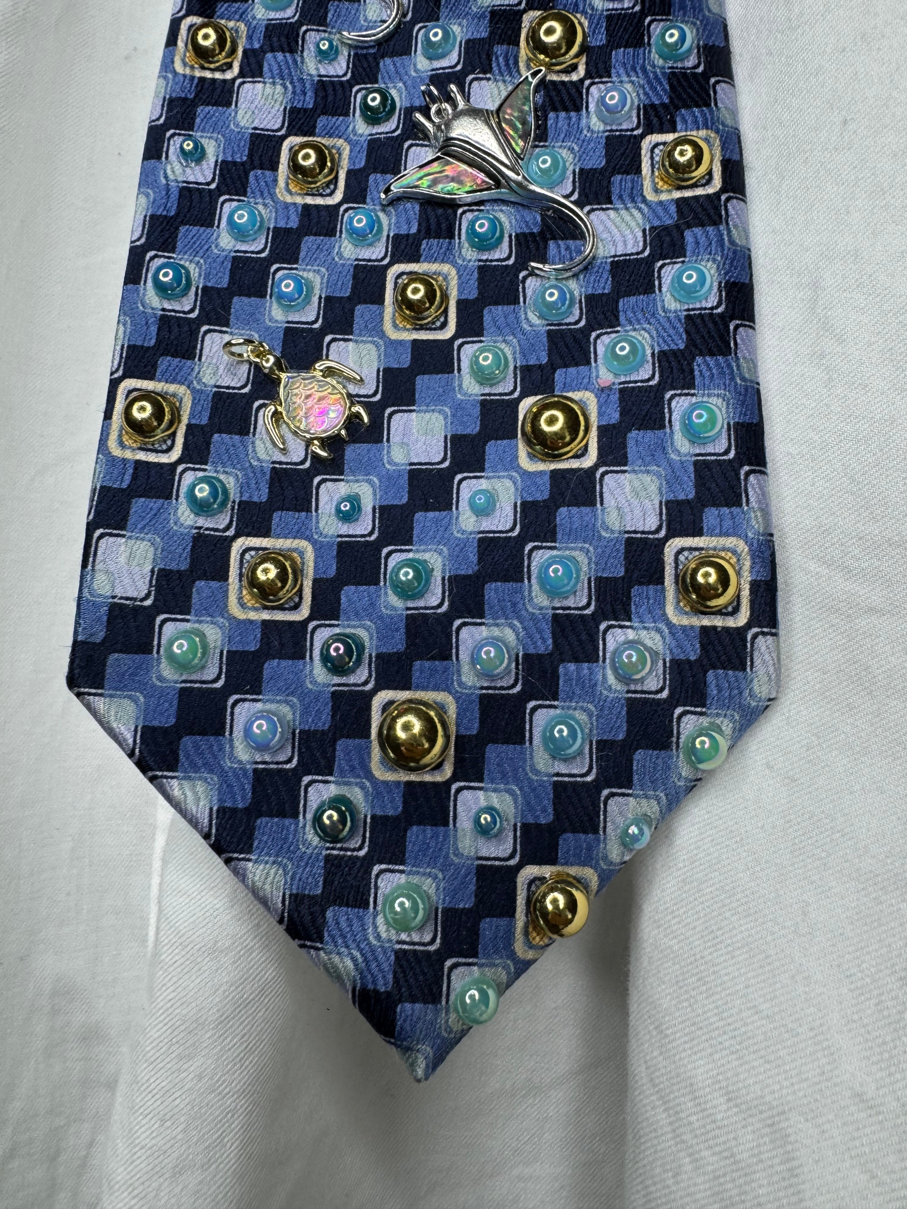 Navy Blue Ocean Floor Tropical Treasure Box Royalty Tie