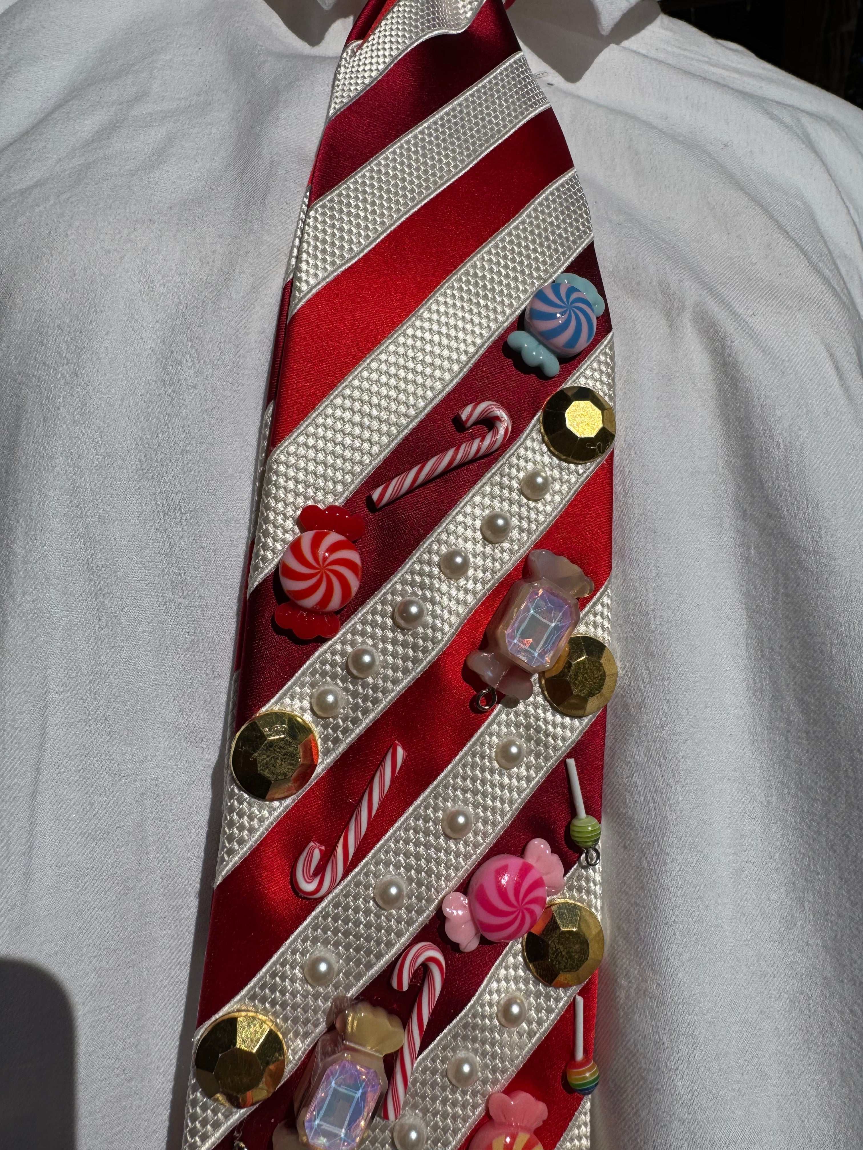 Red and White Candy Striped Christmas Royalty Tie
