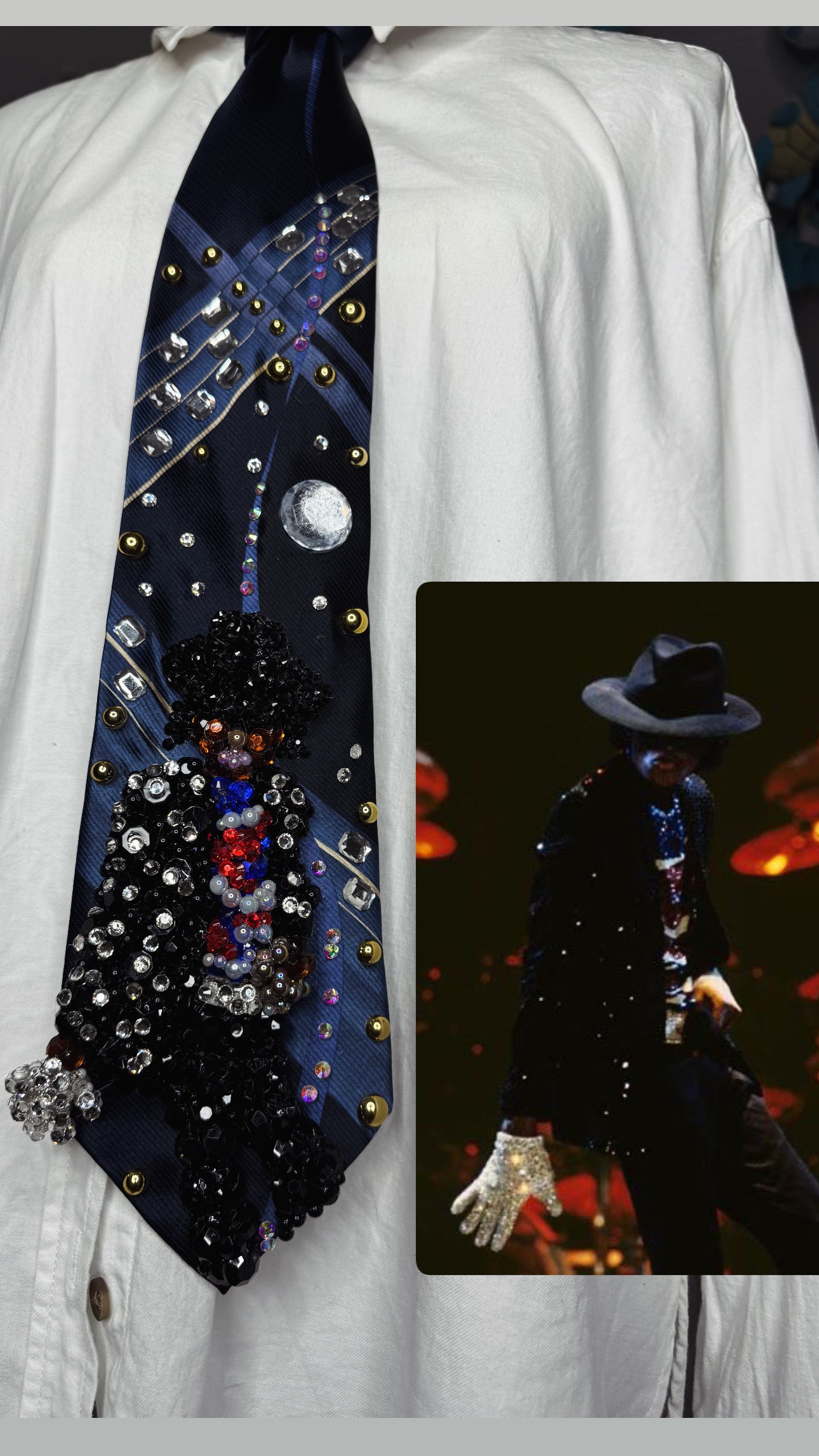 Navy Blue Michael Jackson Glove Out Billie Jean Move For Victory Tour 1984 Tie