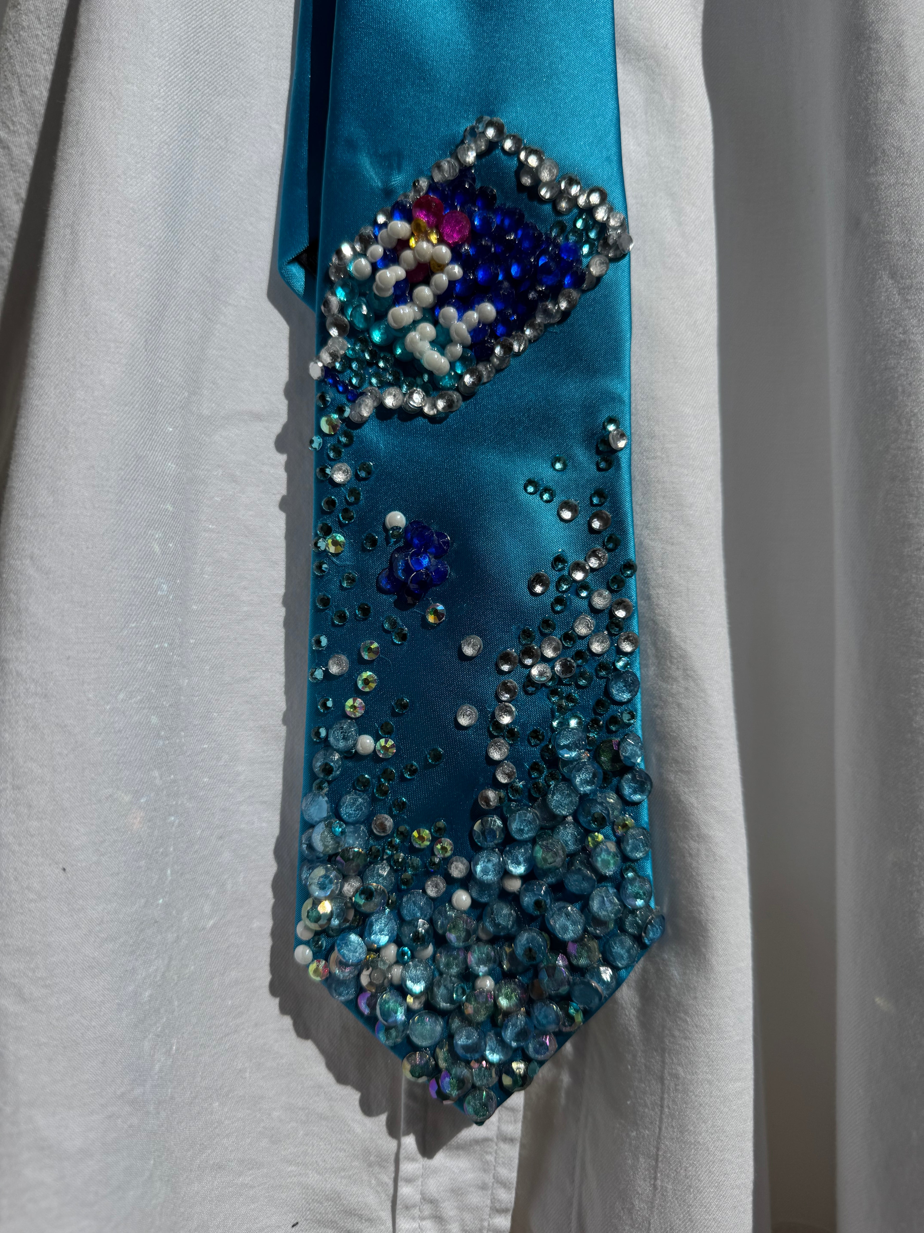 Sky Blue Silk Fiji Water Spilling Exotic Tie