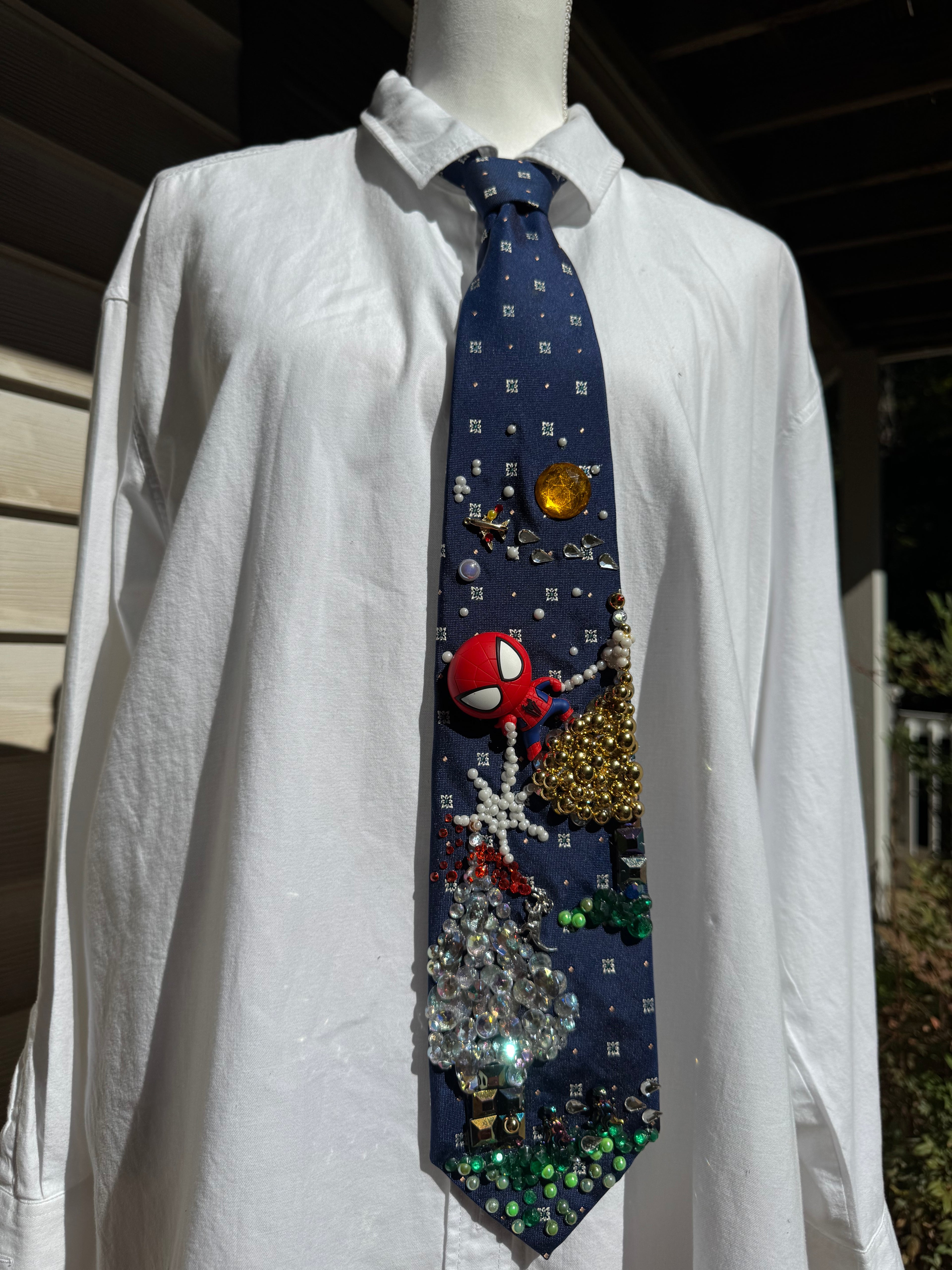 Navy Blue Spiderman Vs Dinosaurs in Taj Mahal Kingdom Spiderman Tie