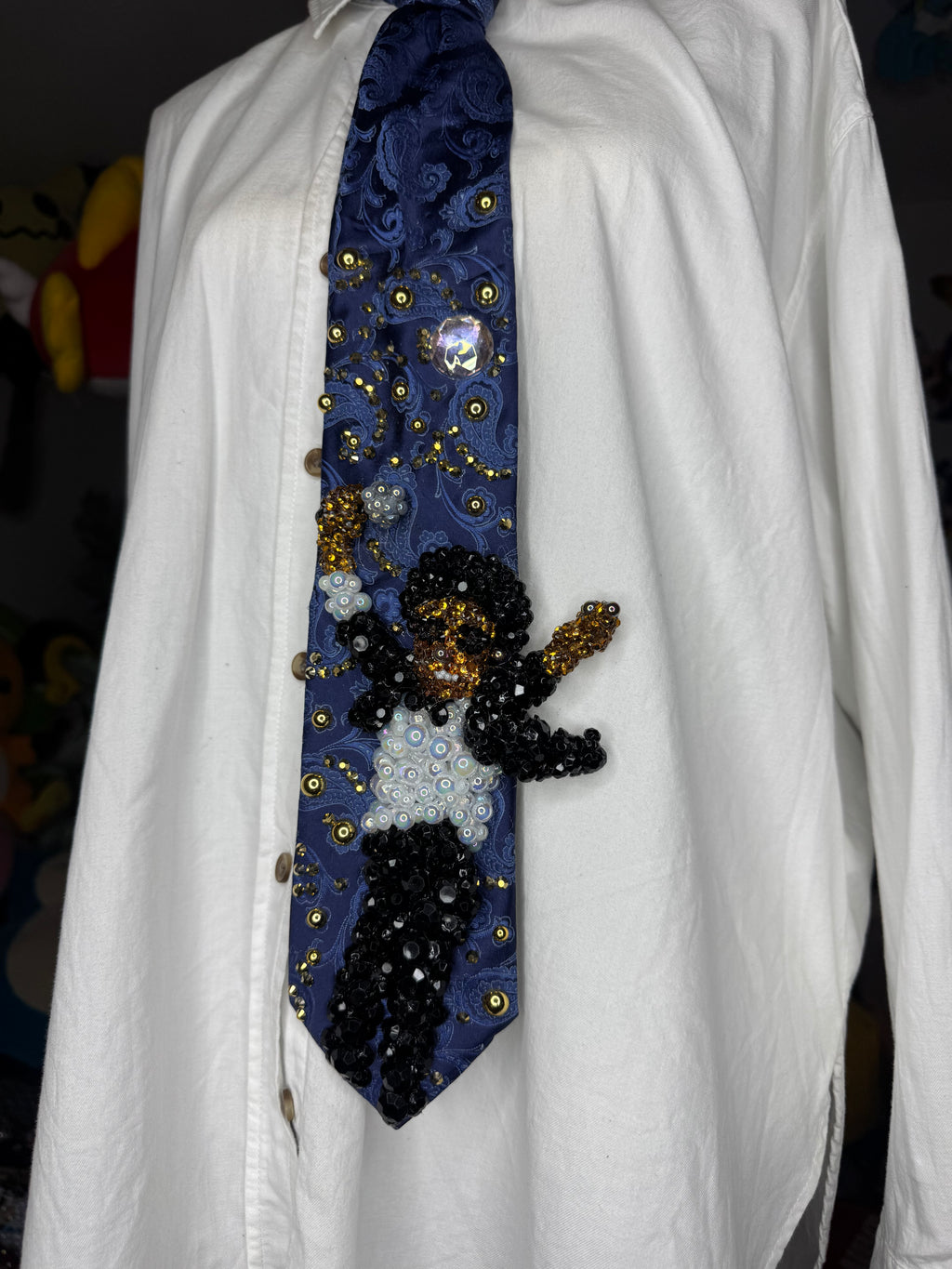 Navy Blue Paisley Michael Jackson Over Air Vent Feeling it DSTYGE Destiny Tour 1979 Tie