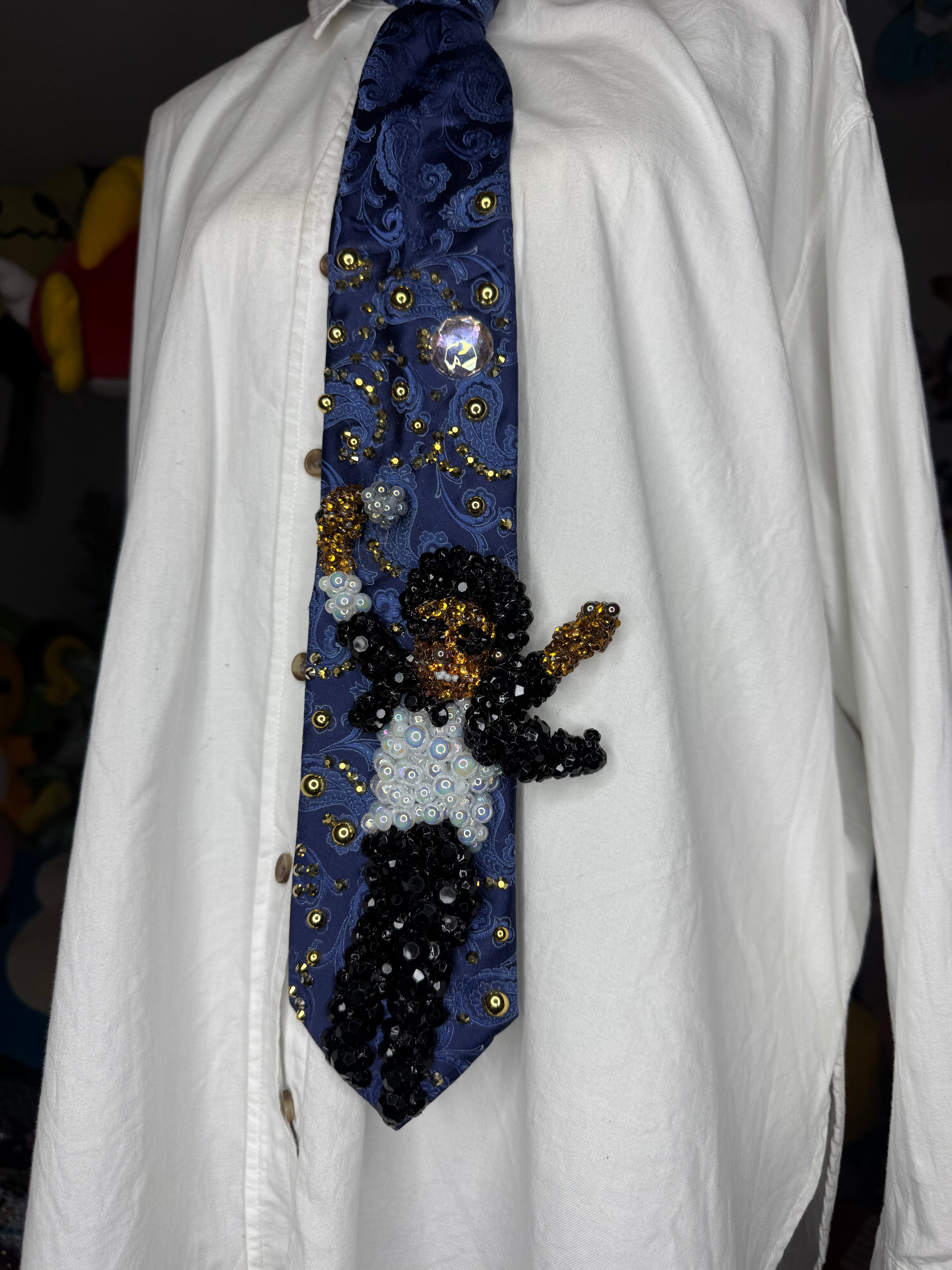 Navy Blue Paisley Michael Jackson Over Air Vent Feeling it DSTYGE Destiny Tour 1979 Tie